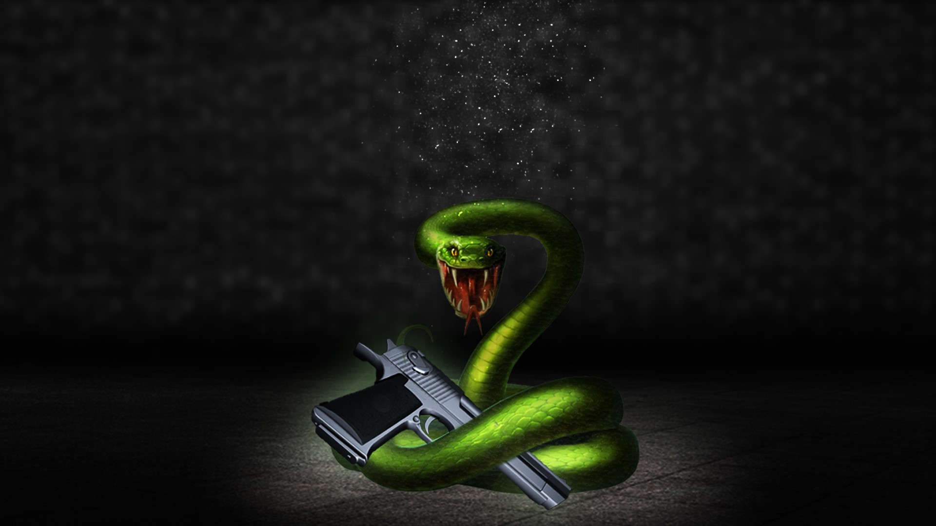 Green snake coiled around a Desert Eagle handgun HD Wallpaper