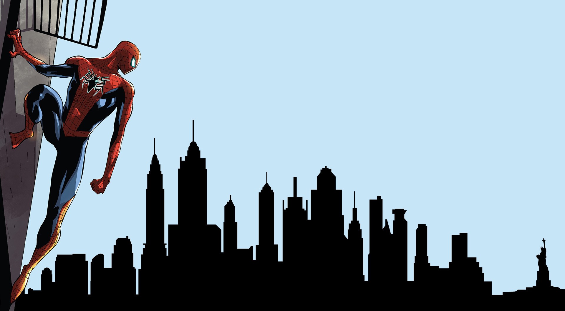Spider-Man climbing a building with New York City skyline HD Wallpaper