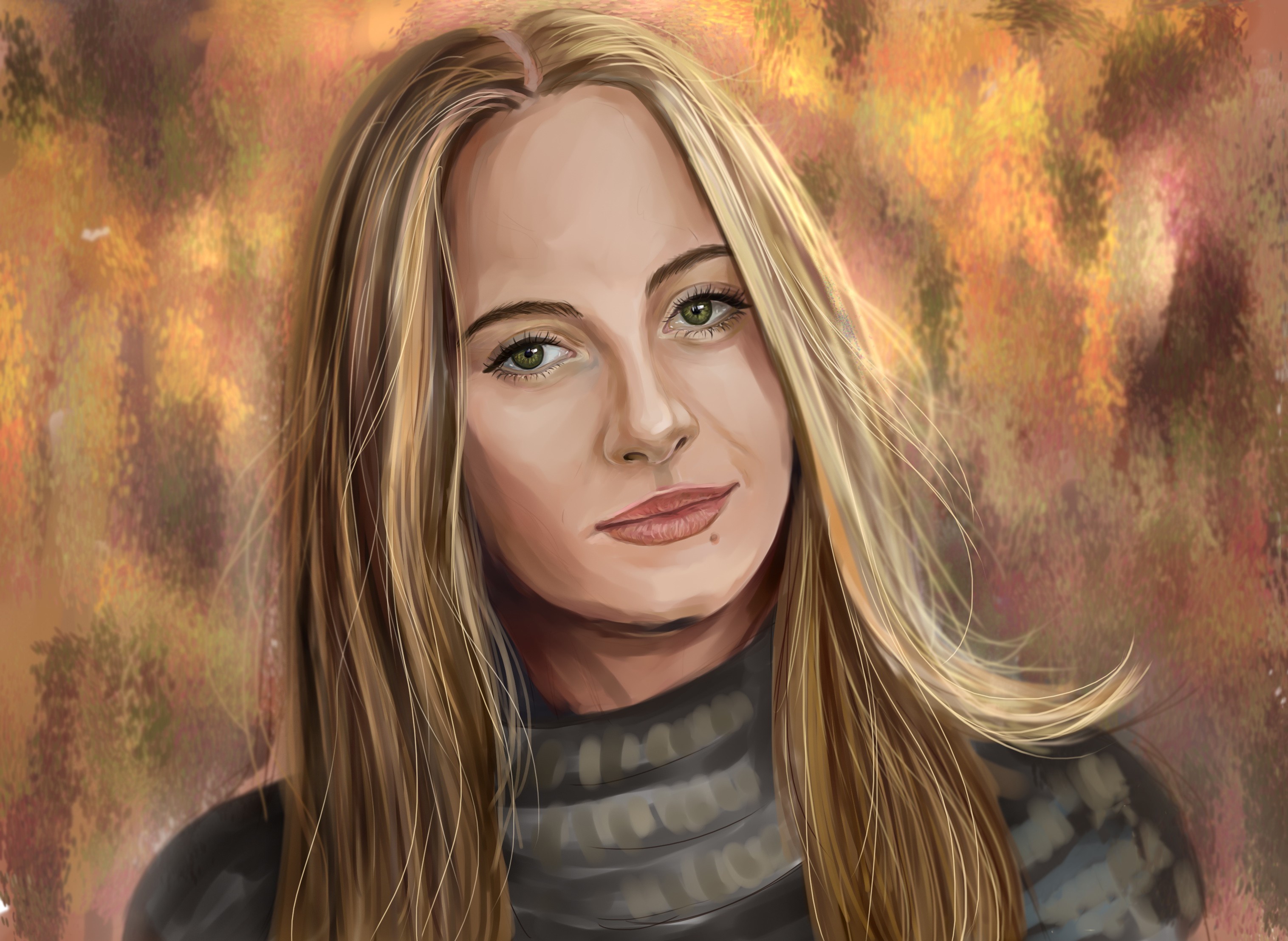 Digital painting of a blonde woman HD Wallpaper