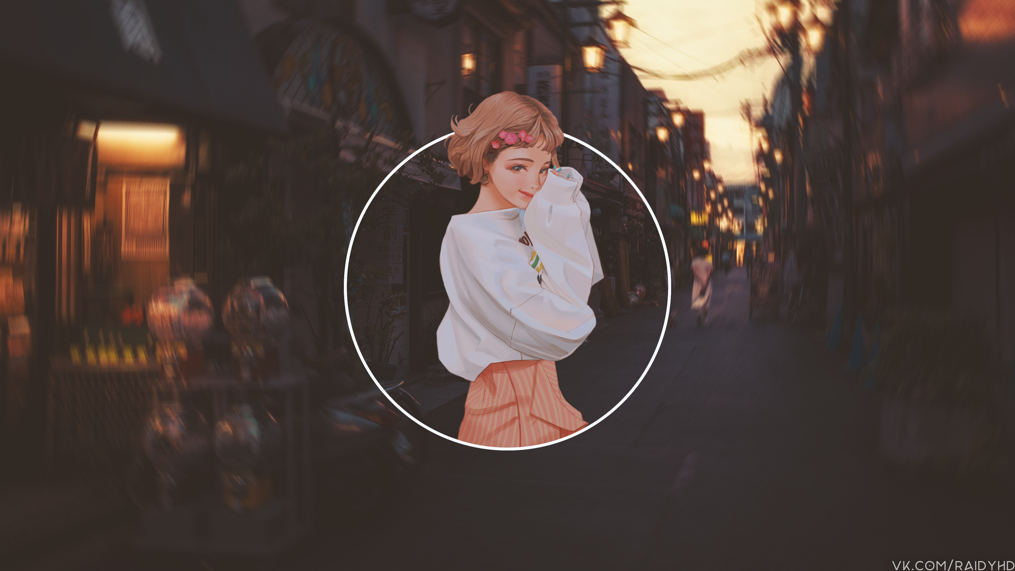Anime girl in a circle on a street HD Wallpaper