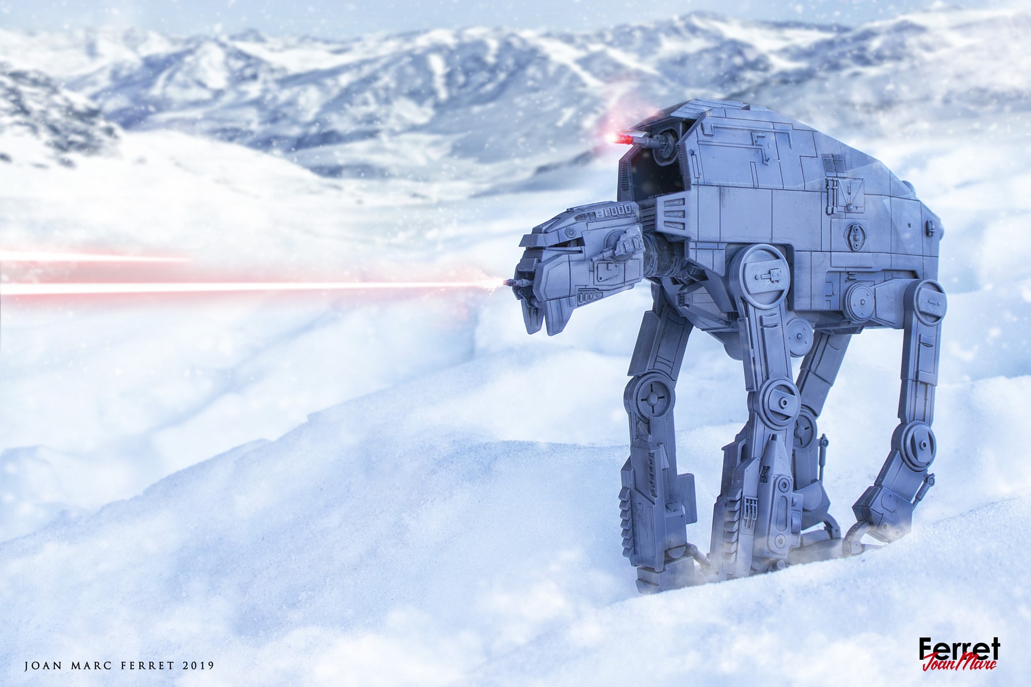 AT-AT Walker firing lasers in a snowy landscape HD Wallpaper