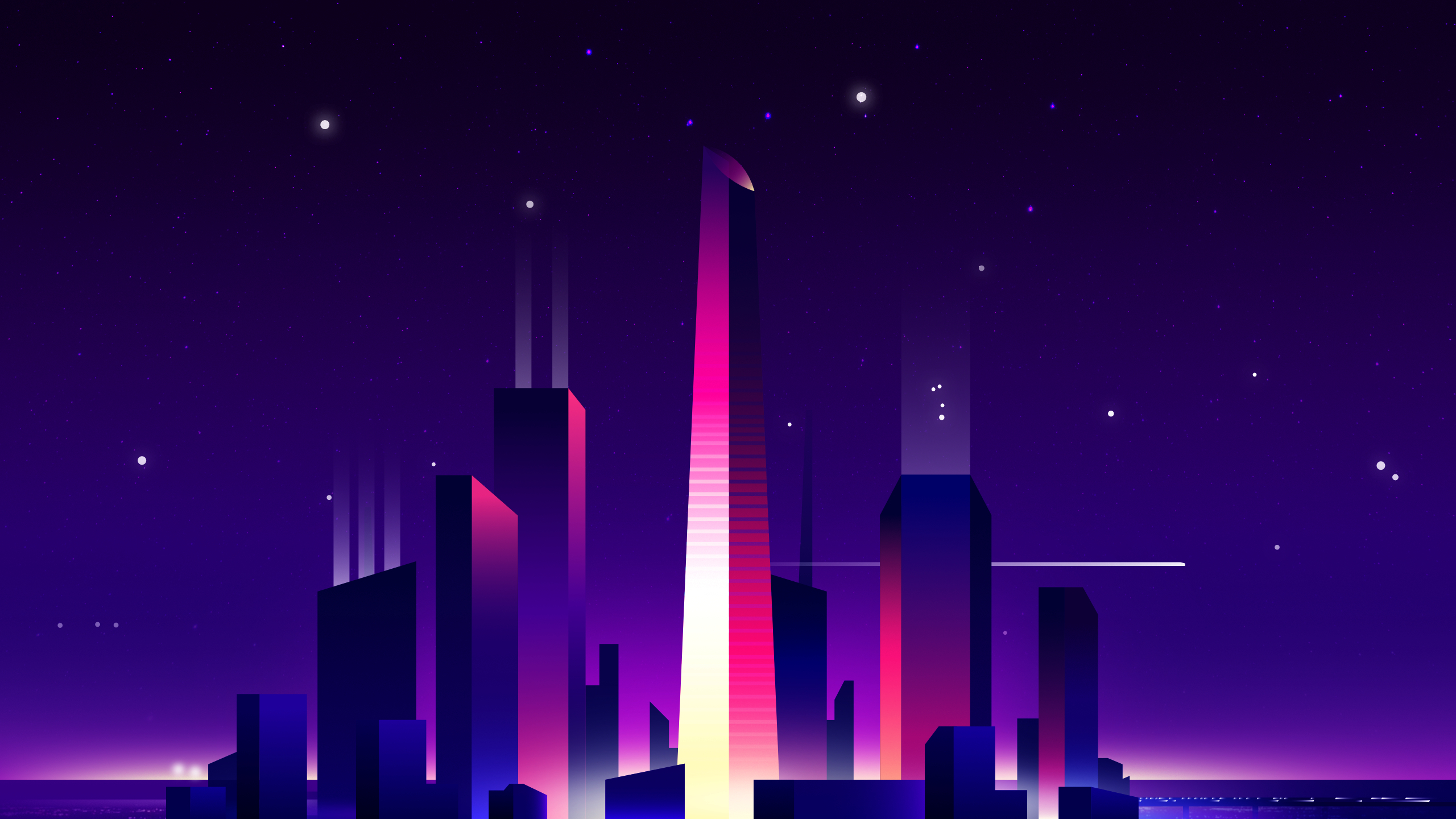Neon cityscape at night with starry sky HD Wallpaper