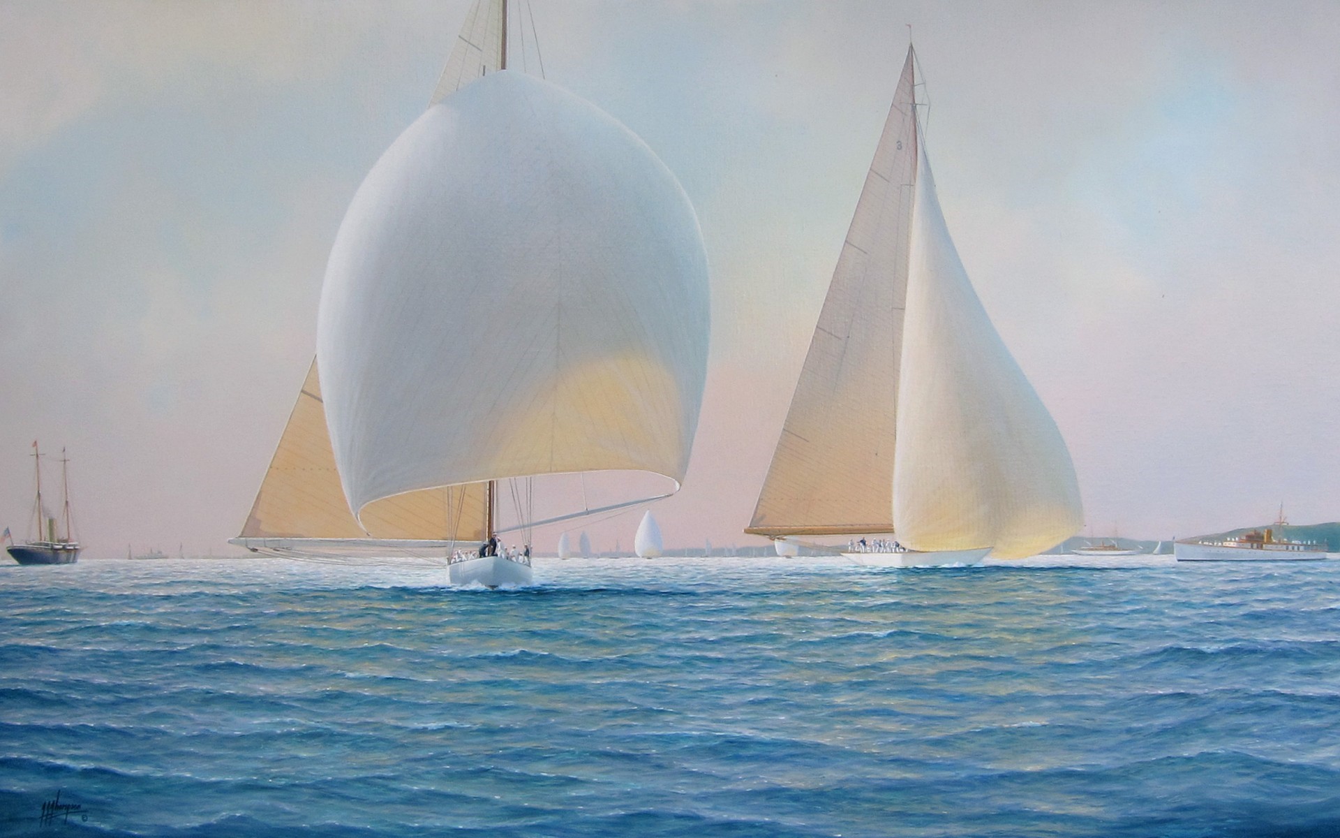 Sailboats racing on the sea HD Wallpaper