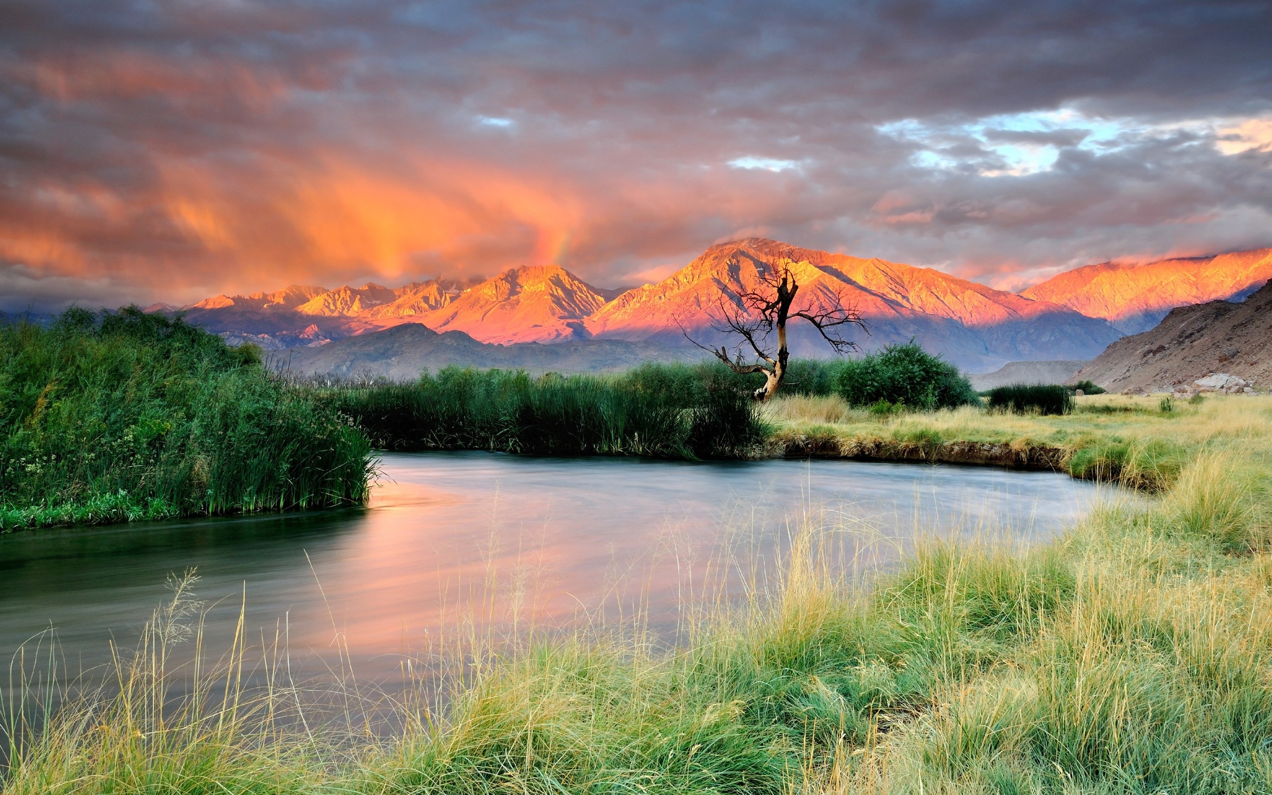 River and mountains at sunset HD Wallpaper