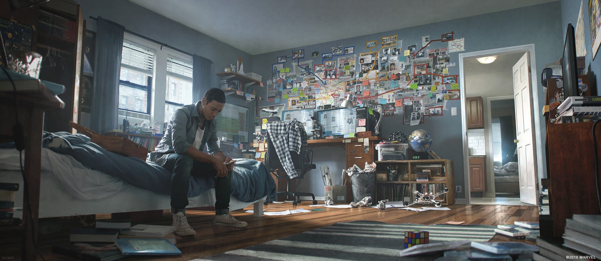 Spider-Man's messy room concept art HD Wallpaper