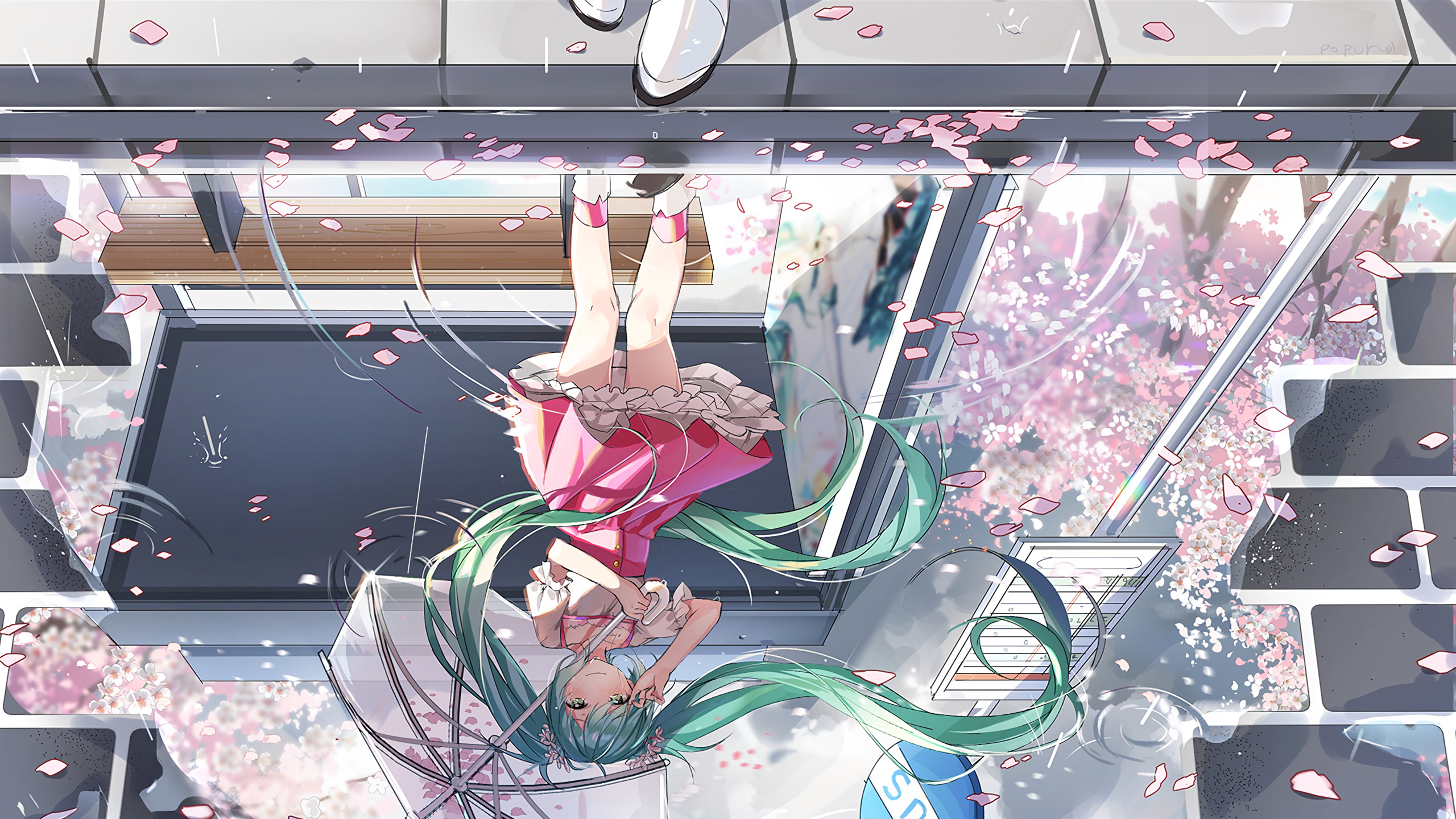 Hatsune Miku from Vocaloid with umbrella HD Wallpaper