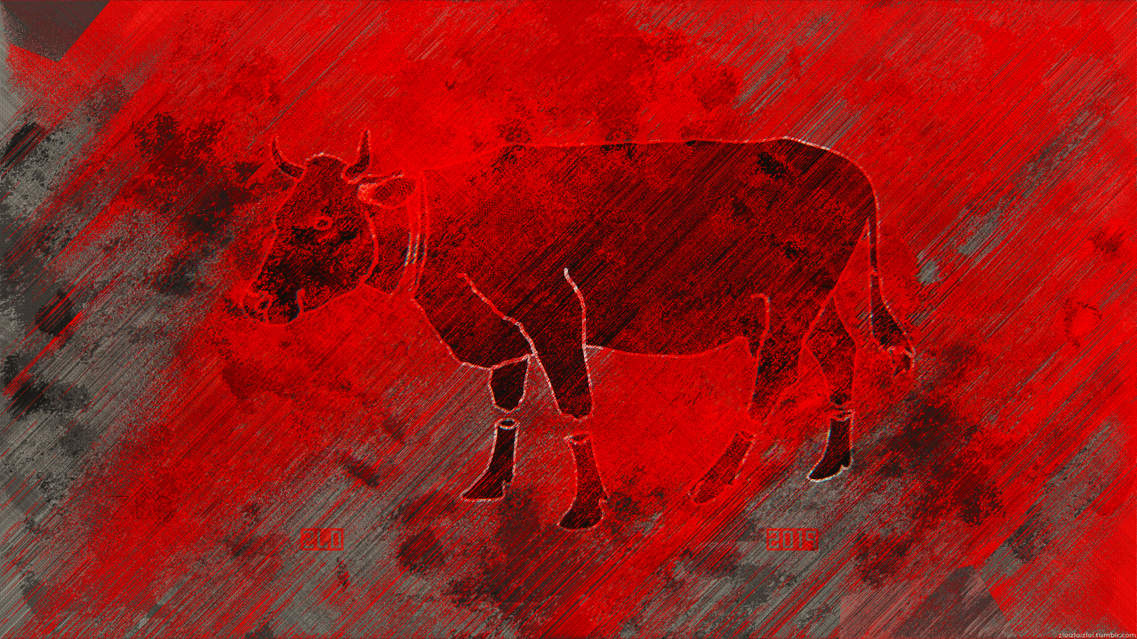 Red abstract cow glitch art 4K HD Wallpaper
