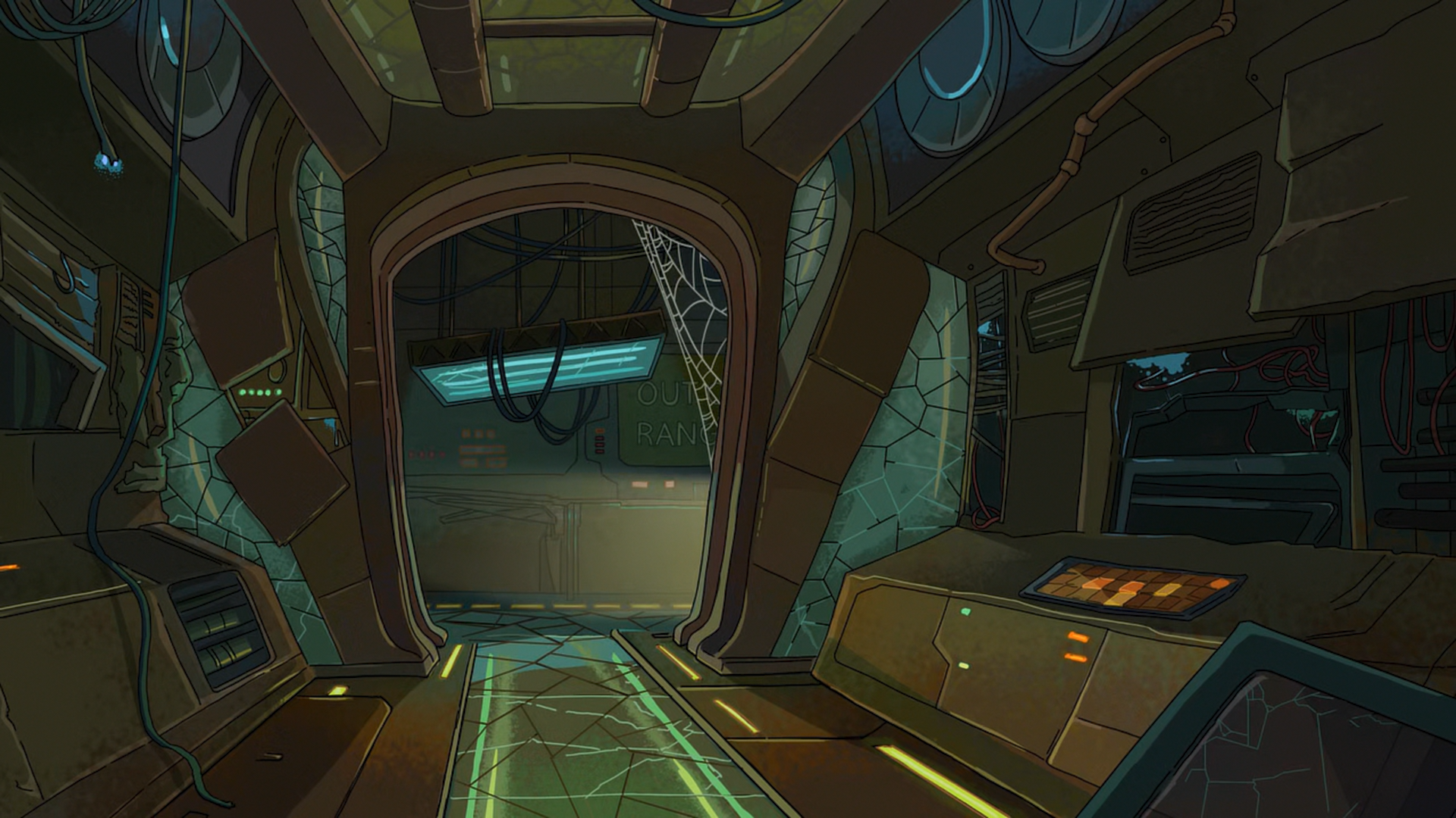 Interior of a spaceship corridor from Rick and Morty HD Wallpaper