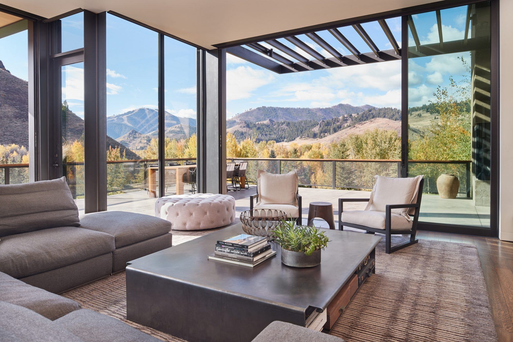 Modern living room with mountain view HD Wallpaper
