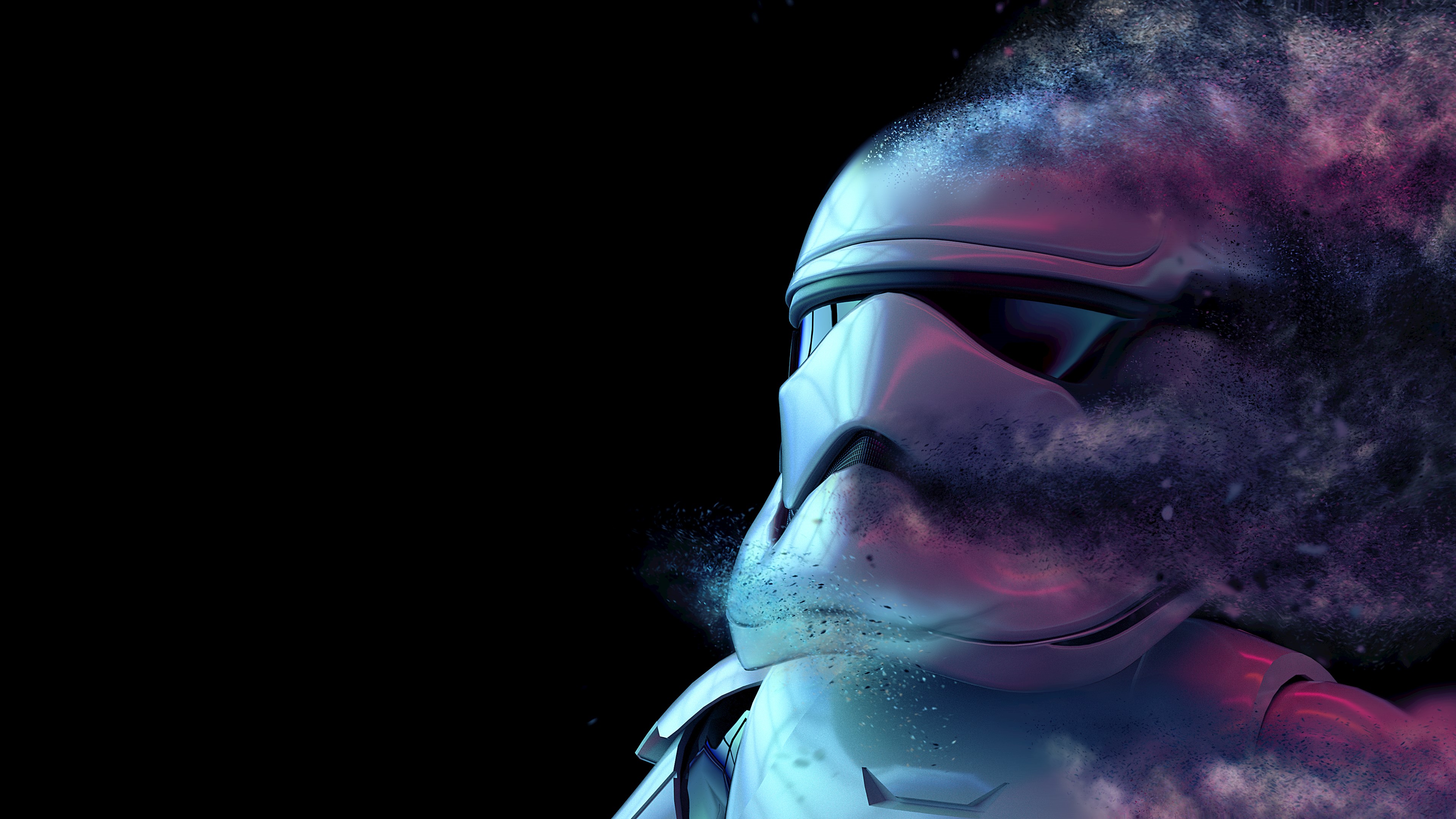 Stormtrooper helmet from Star Wars dissolving into particles HD Wallpaper