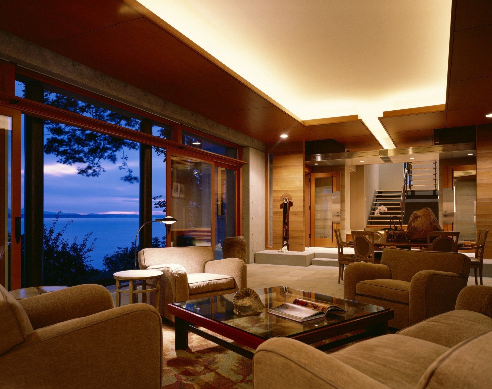 Modern living room with ocean view HD Wallpaper