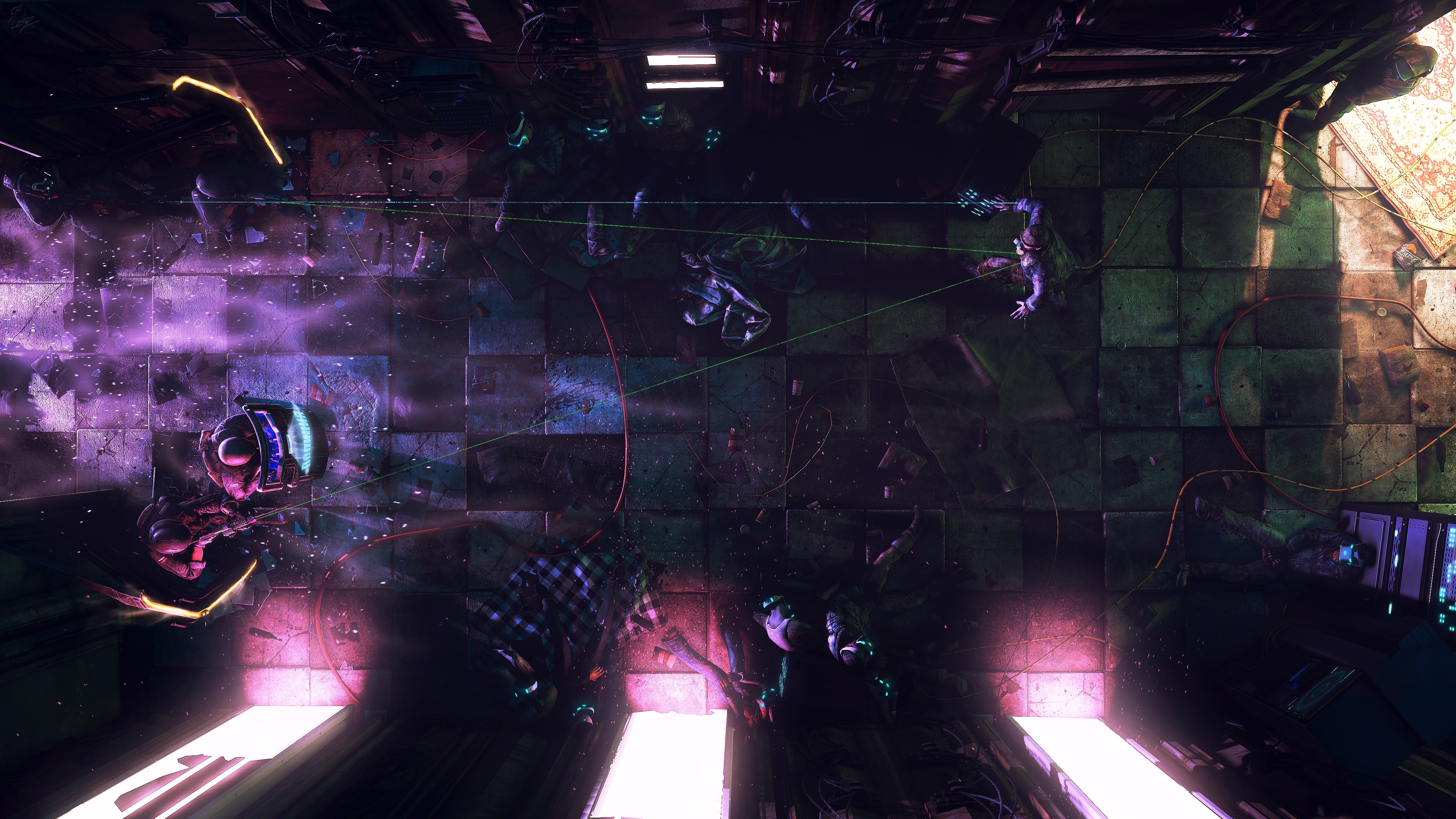 Cyberpunk police scene with futuristic elements HD Wallpaper