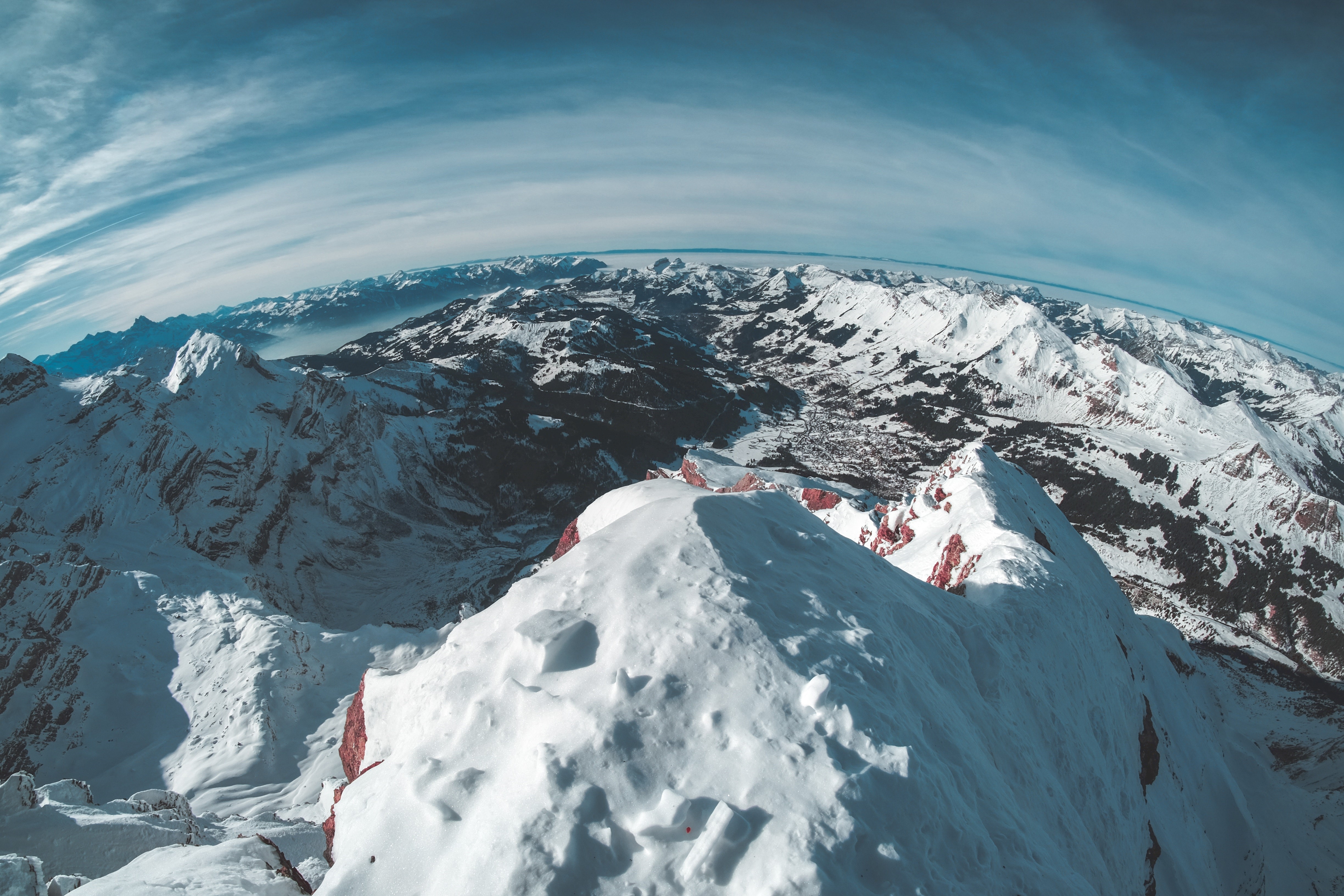 4K snow-covered mountains and sky HD Wallpaper