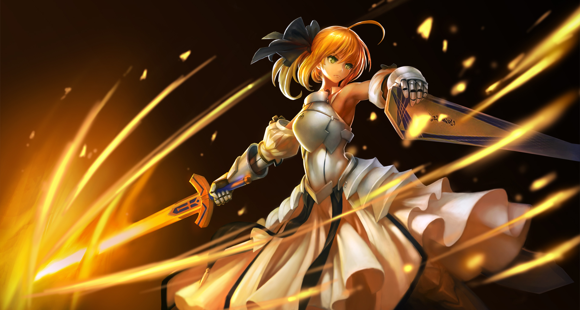 Saber from Fate/Stay Night with glowing sword HD Wallpaper