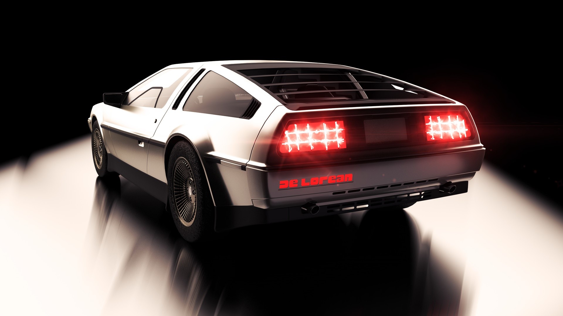 DeLorean car with glowing red taillights HD Wallpaper