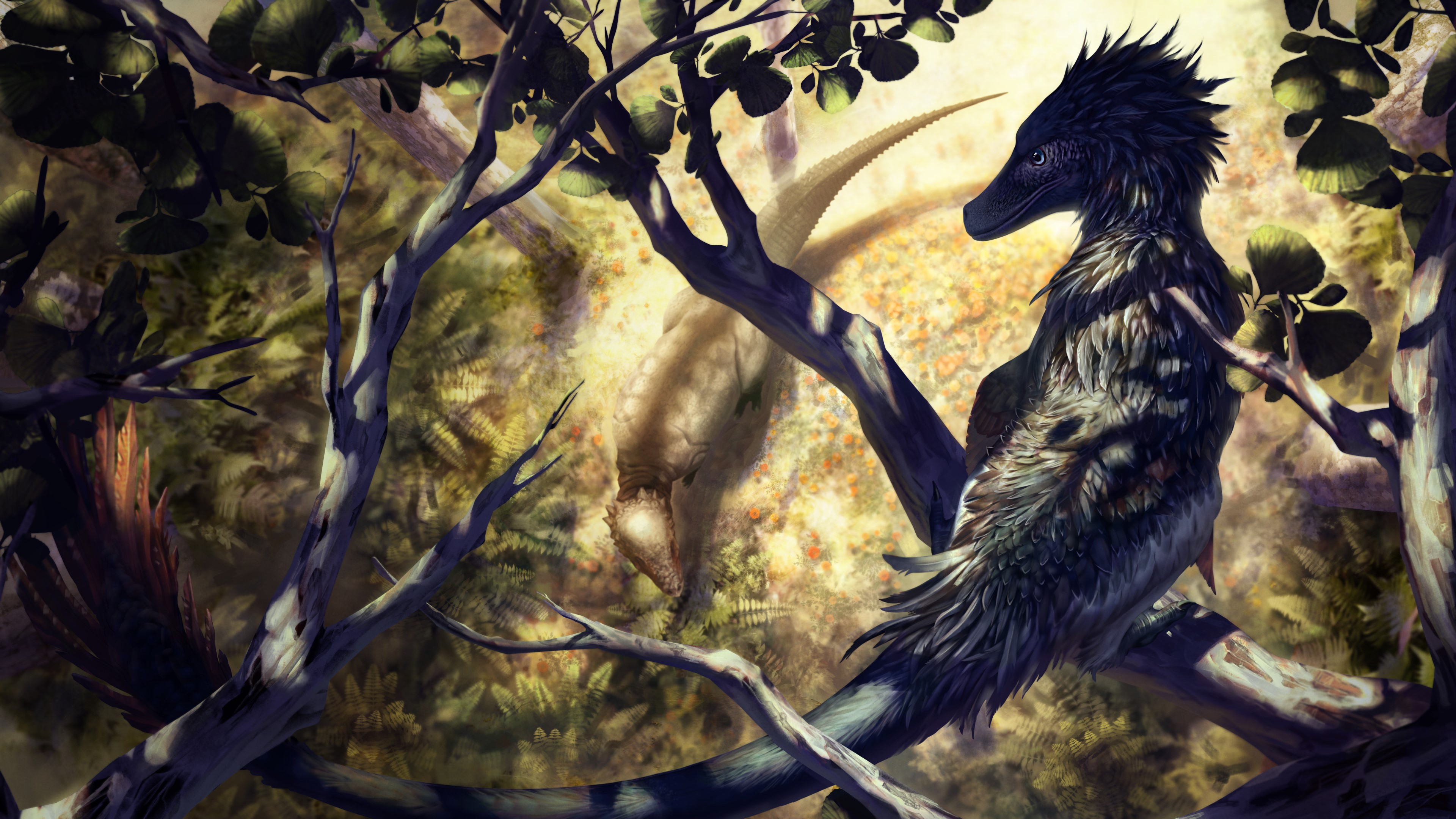 4K prehistoric forest with dinosaurs HD Wallpaper
