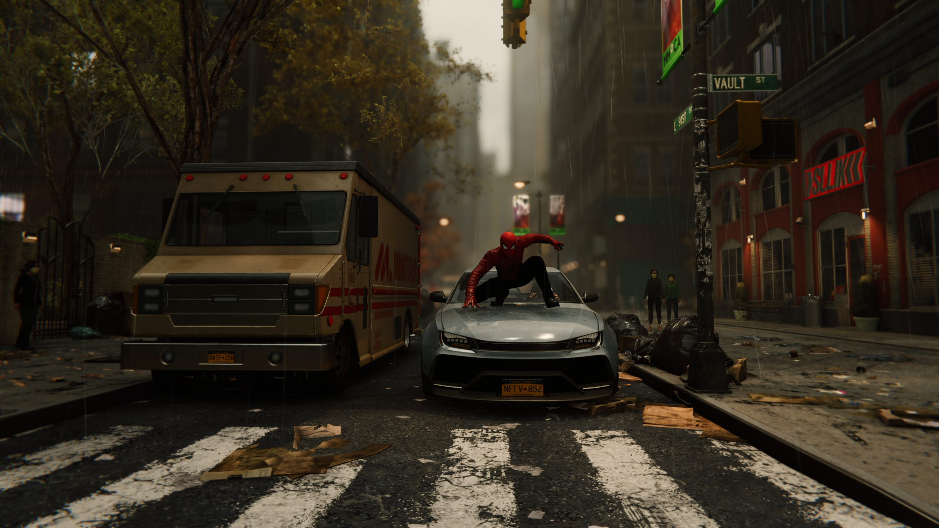 Spider-Man from Marvel Comics on a street HD Wallpaper