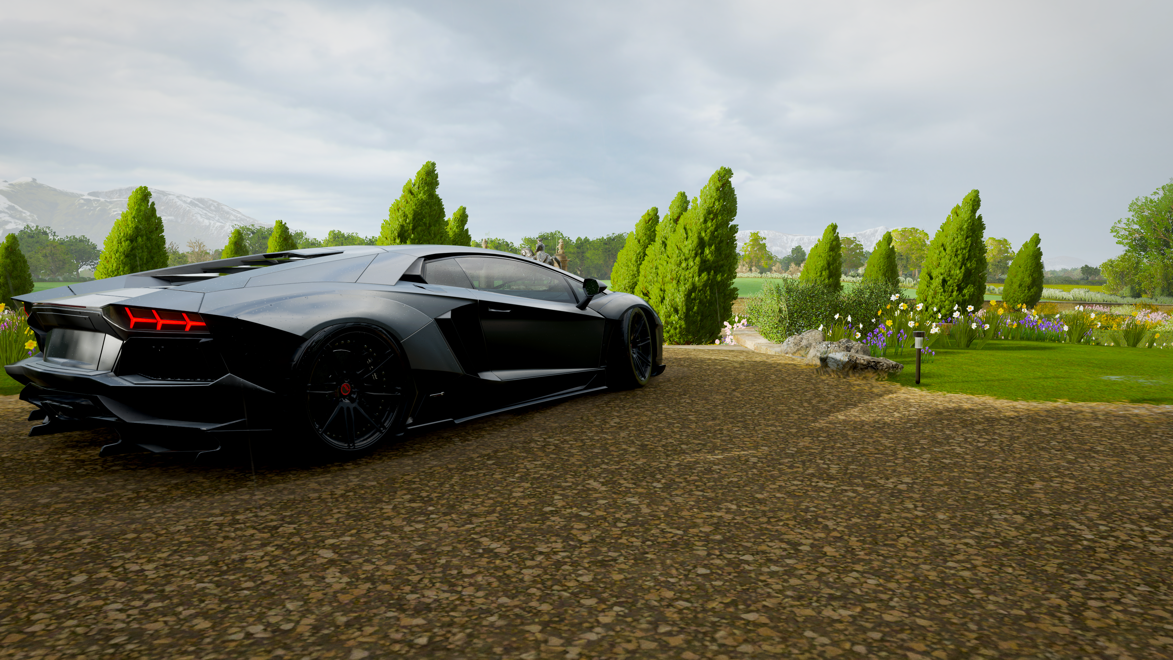 Black Lamborghini Aventador SVJ in Forza Horizon 4 HD Wallpaper