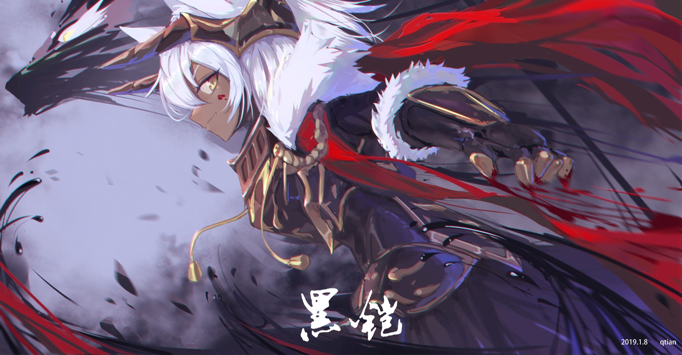 QTian anime illustration of a warrior with white hair HD Wallpaper