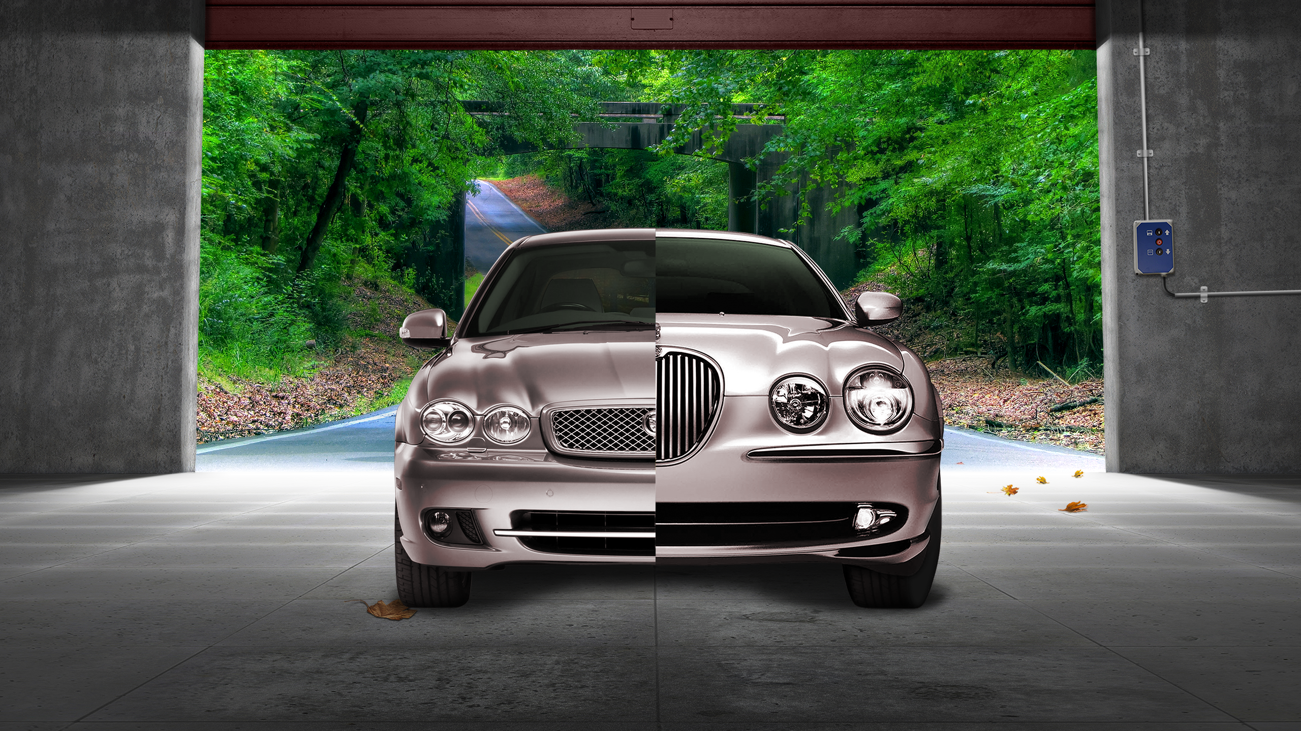 Jaguar S-Type car split in half HD Wallpaper