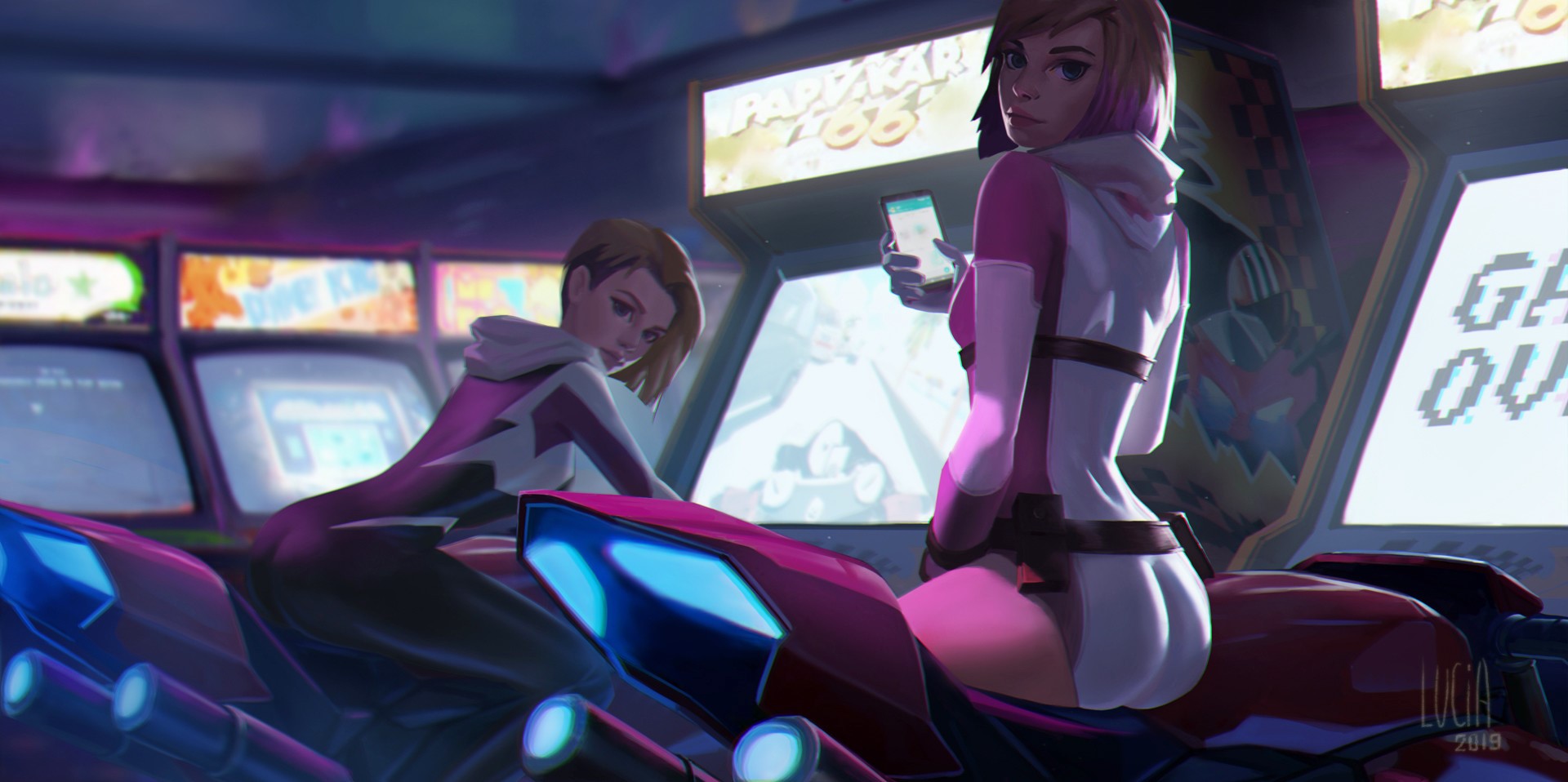 Gwenpool in an arcade with a friend HD Wallpaper