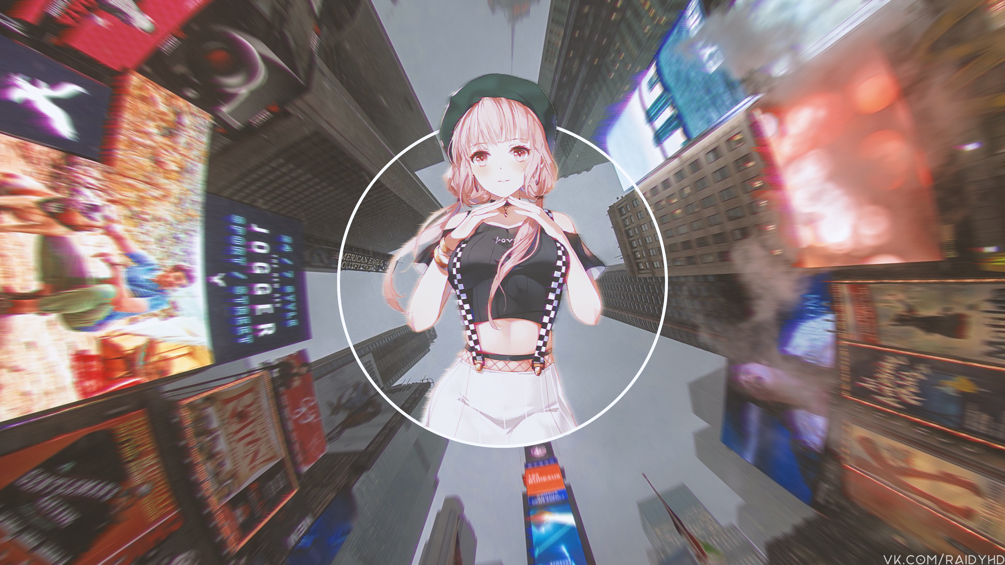 Anime girl in Times Square, bottom view HD Wallpaper