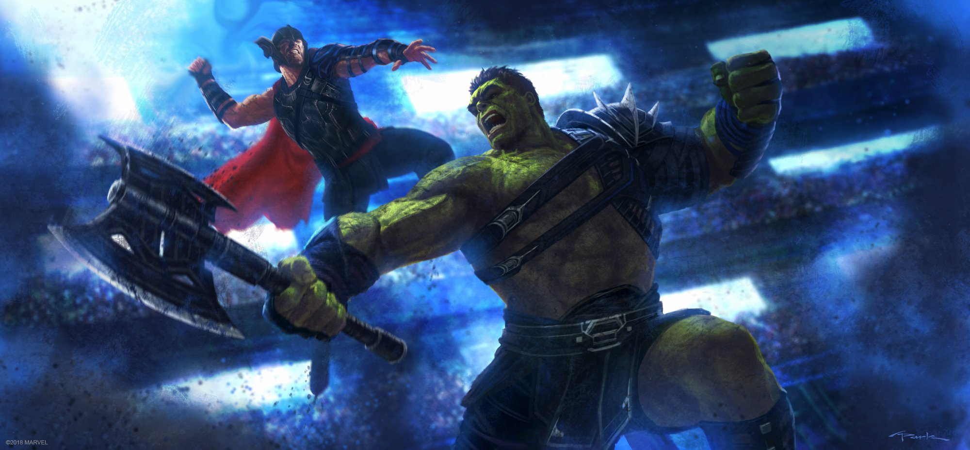 Hulk and Thor from Thor: Ragnarok in an arena HD Wallpaper