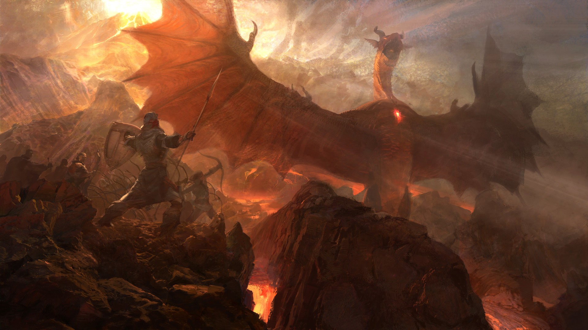 Dragon's Dogma warrior fighting a dragon HD Wallpaper