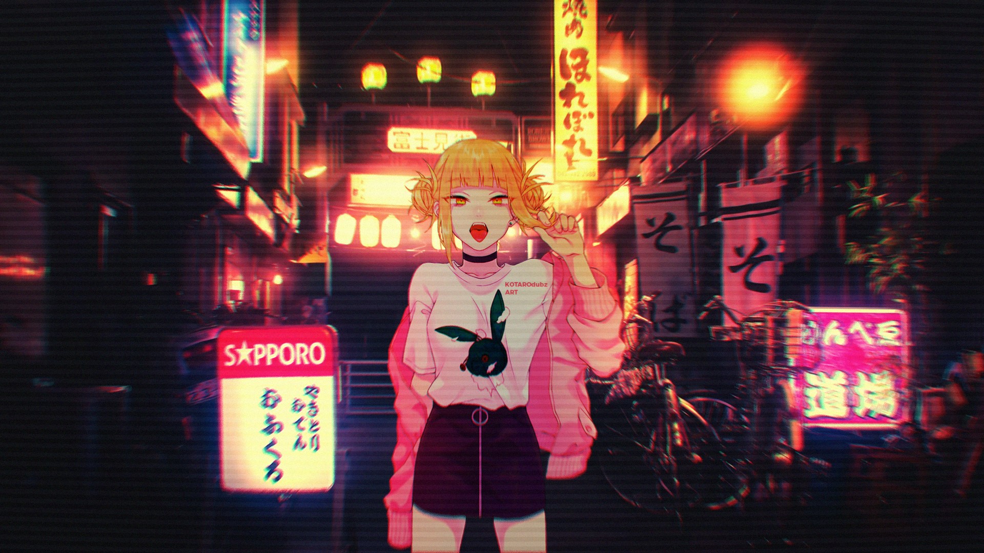 Himiko Toga from Boku no Hero Academia in a neon city HD Wallpaper