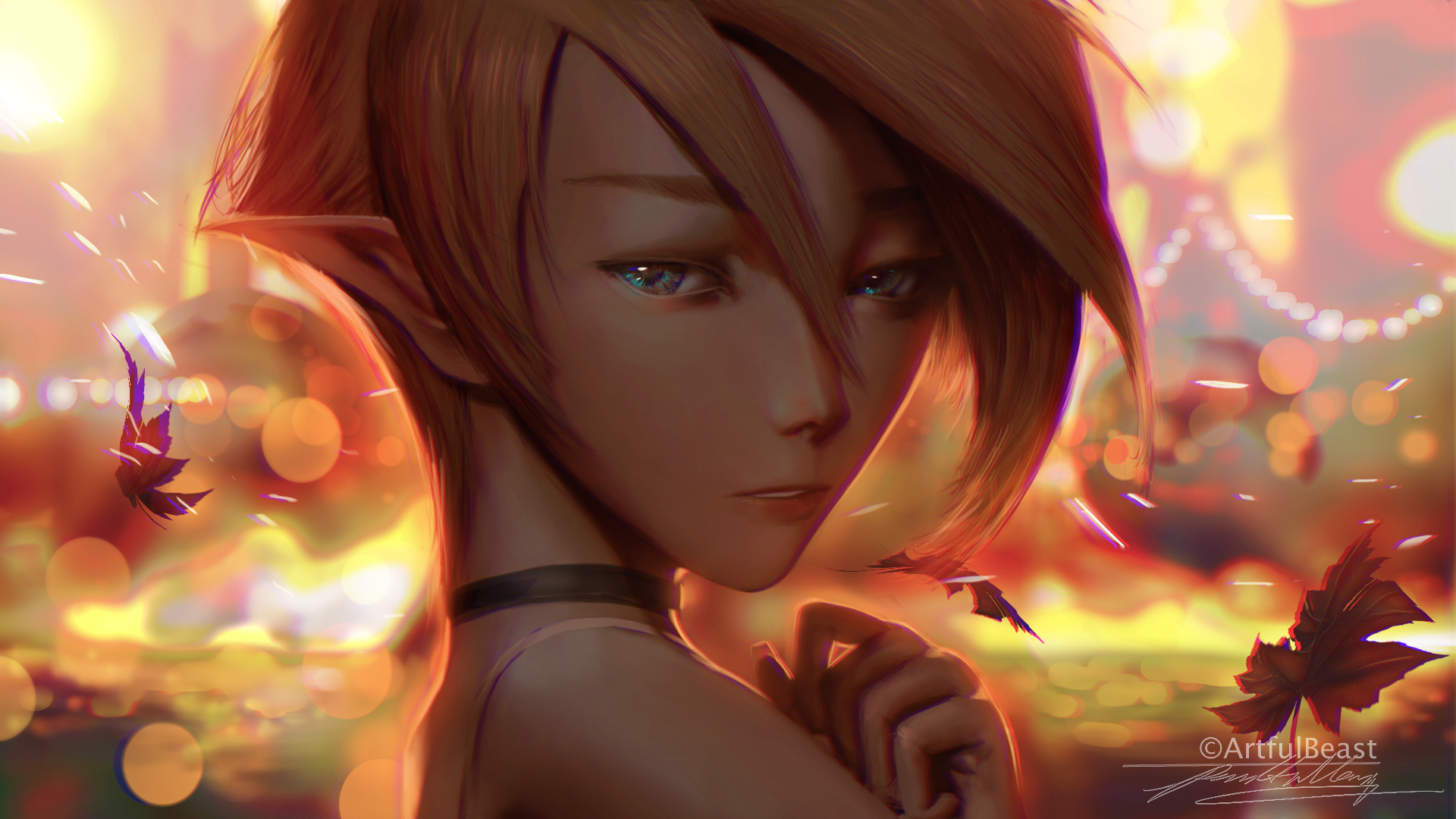 Fantasy girl with short blonde hair and elf ears HD Wallpaper