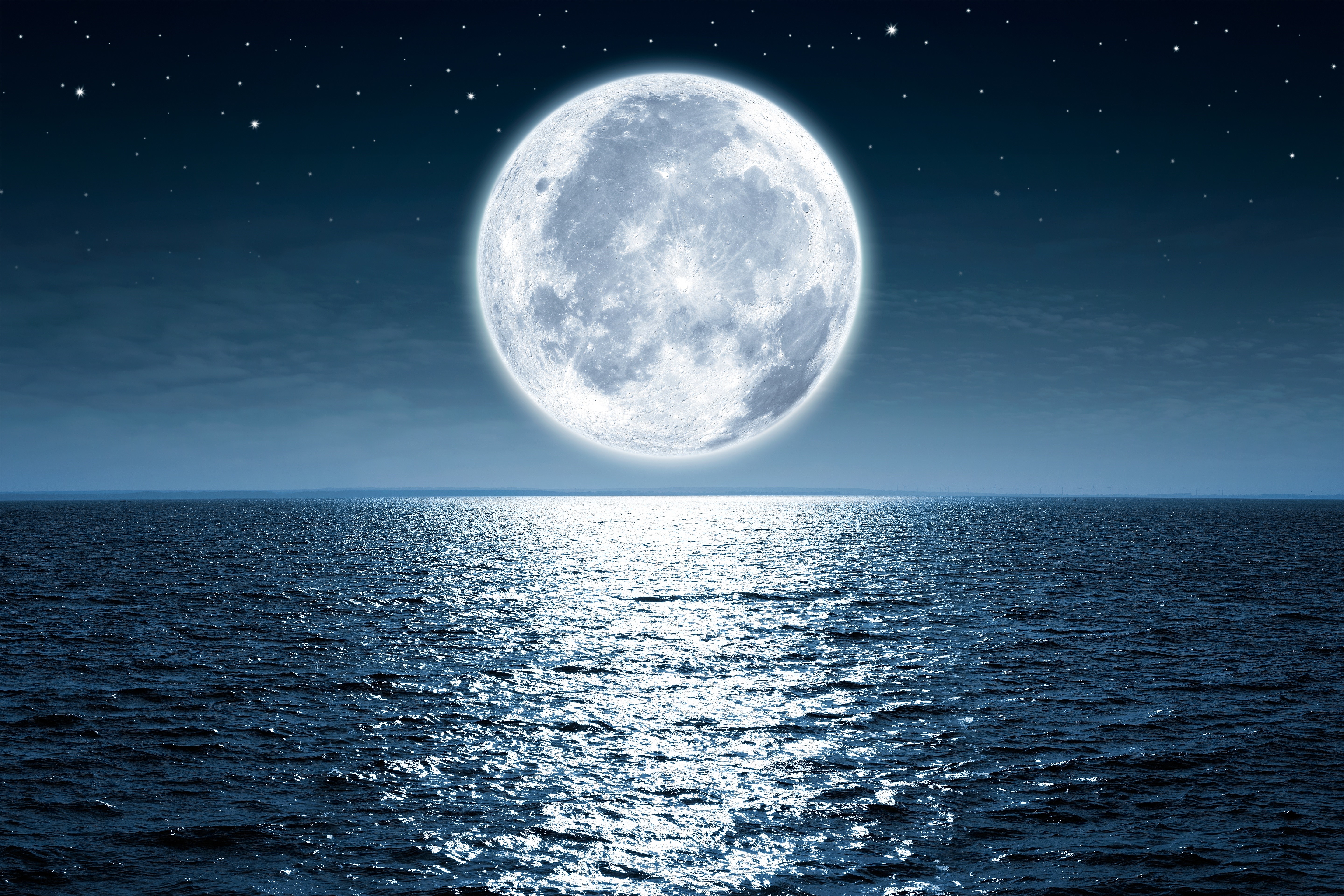 4K Moon over the Sea at Night HD Wallpaper