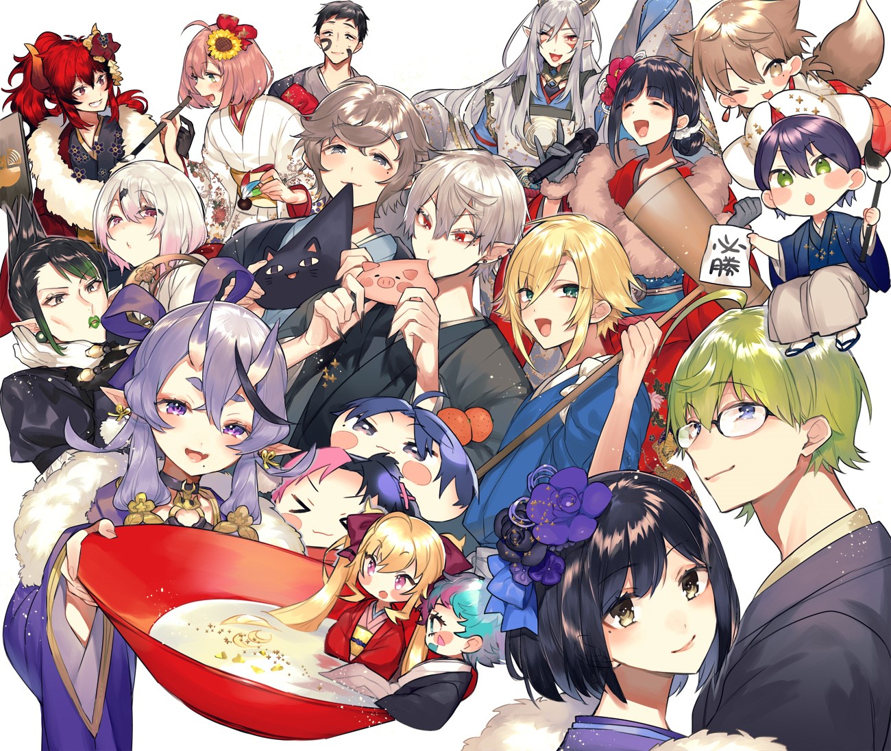 Group of anime characters in traditional Japanese clothing HD Wallpaper