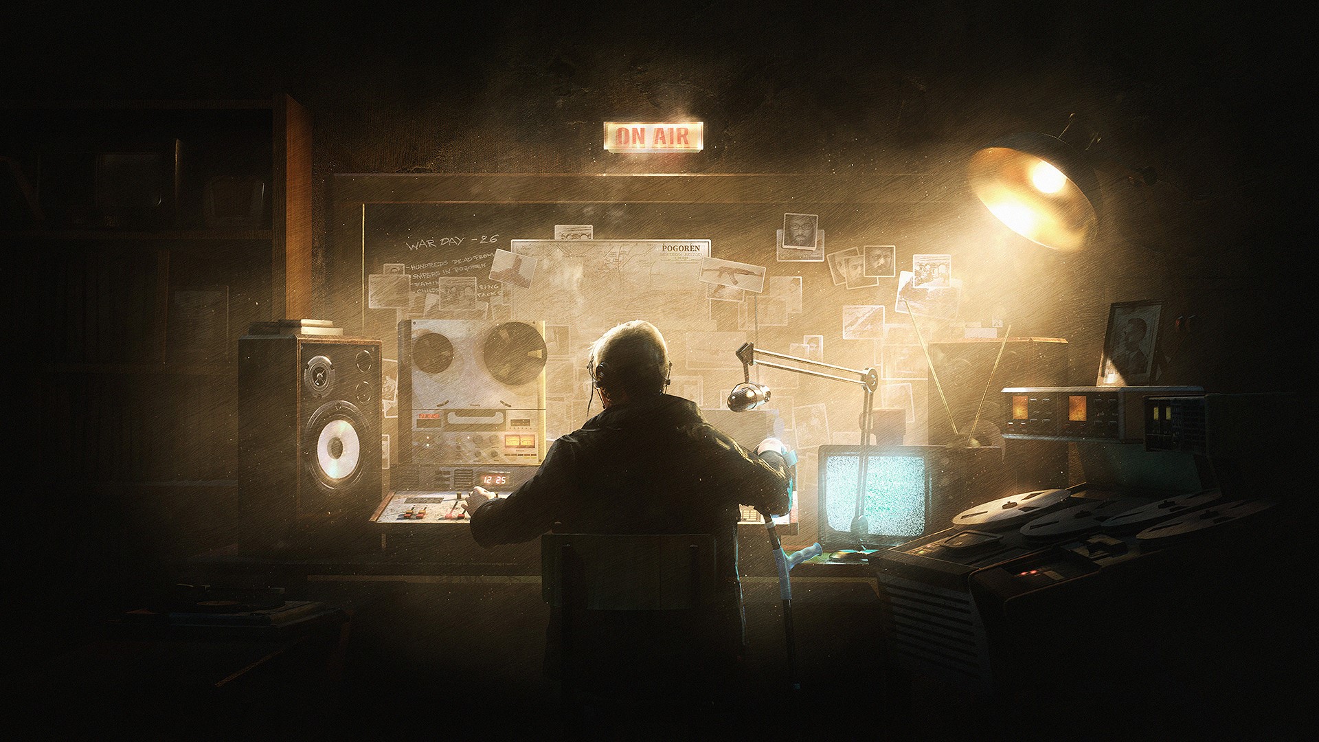 Man in radio station with 'On Air' sign HD Wallpaper