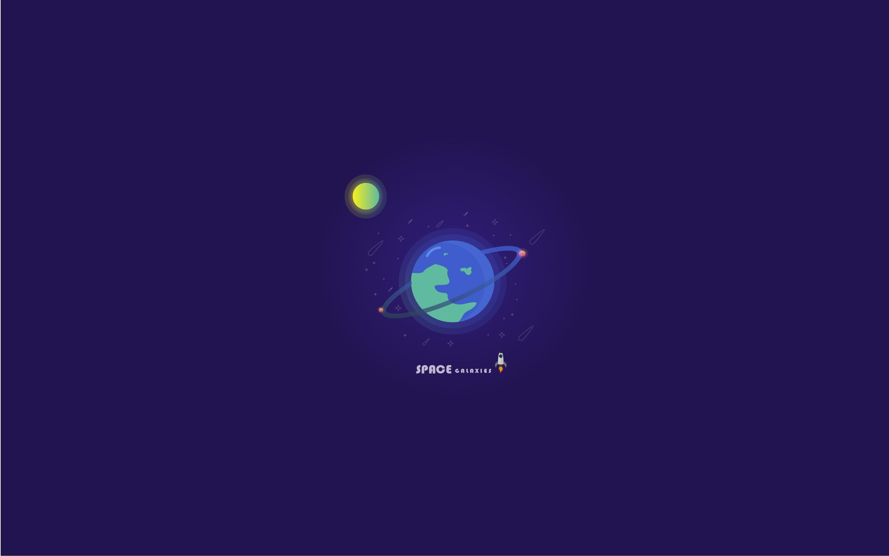 Minimalist space art with planets and rocket HD Wallpaper