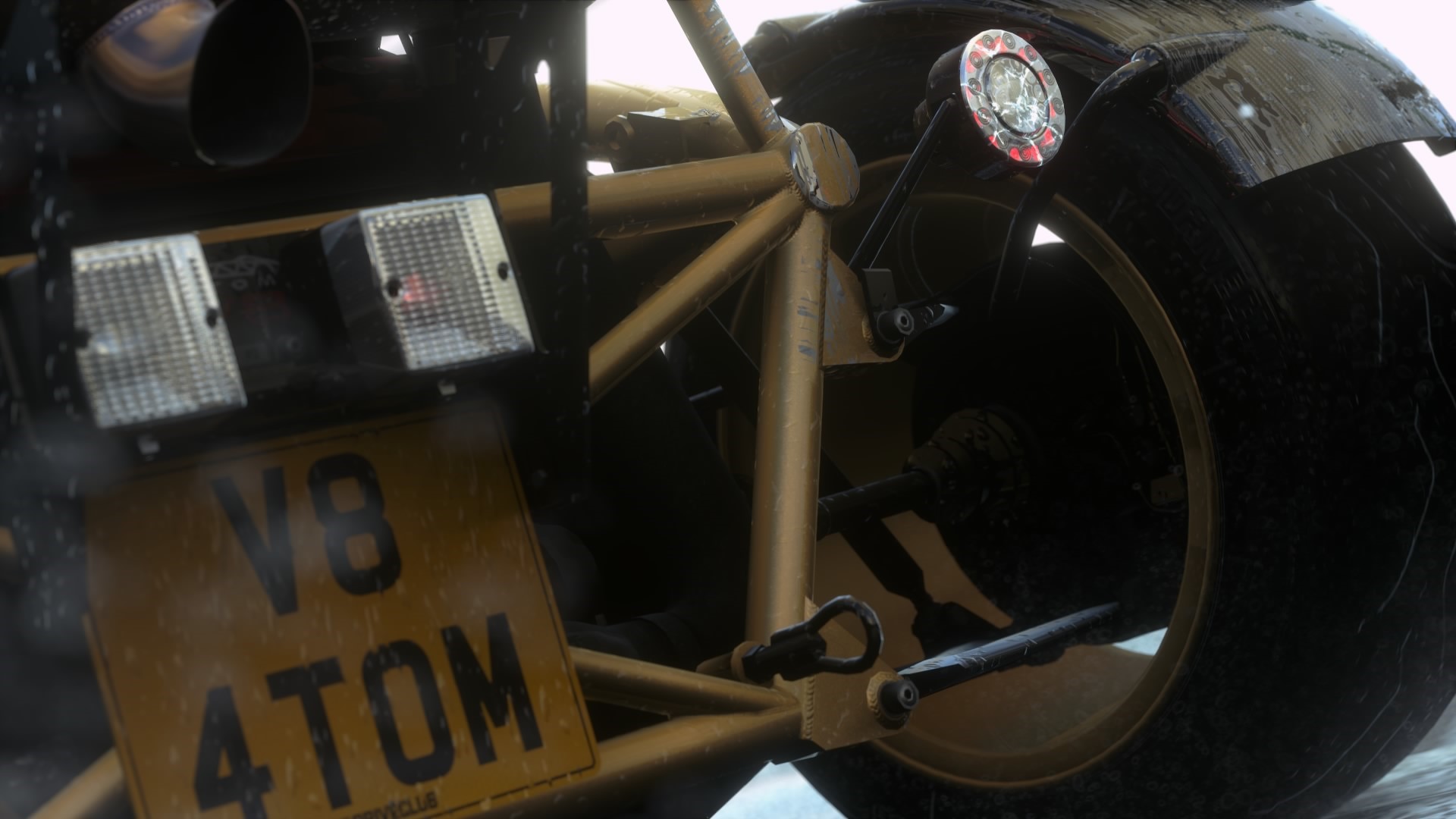 Rear view of a vehicle with license plate V8 4TOM HD Wallpaper