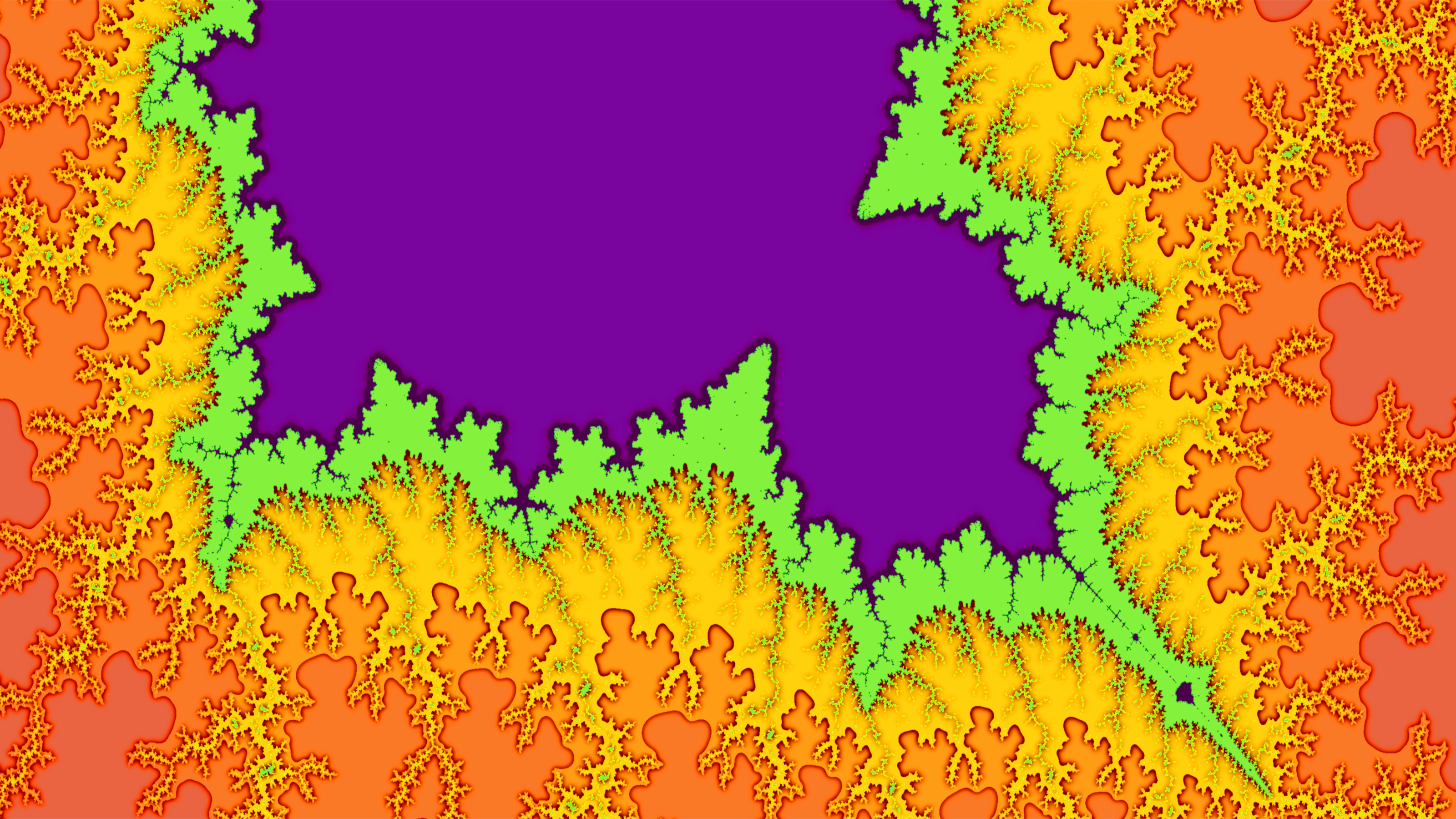 Colorful fractal pattern with purple, green, yellow, and orange hues HD Wallpaper