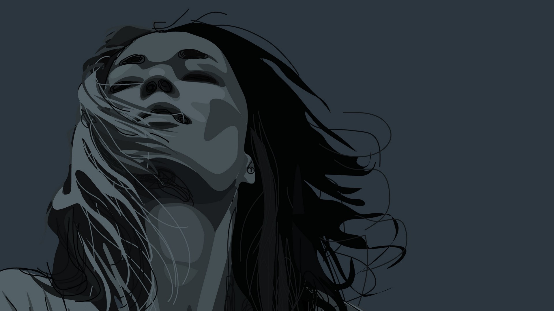 Vector portrait of a woman with windblown hair HD Wallpaper
