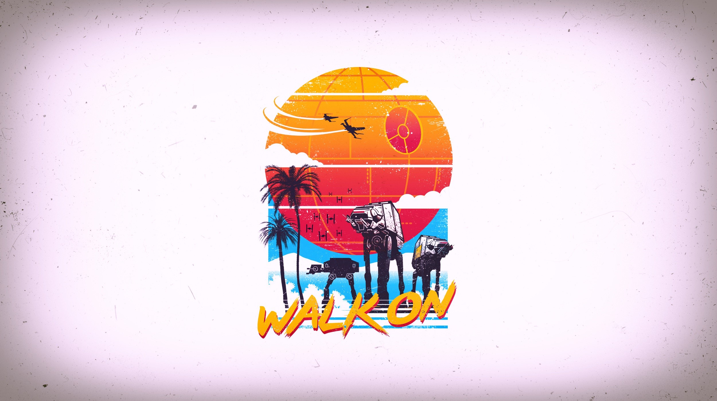 Star Wars AT-ATs and Death Star with Palm Trees HD Wallpaper