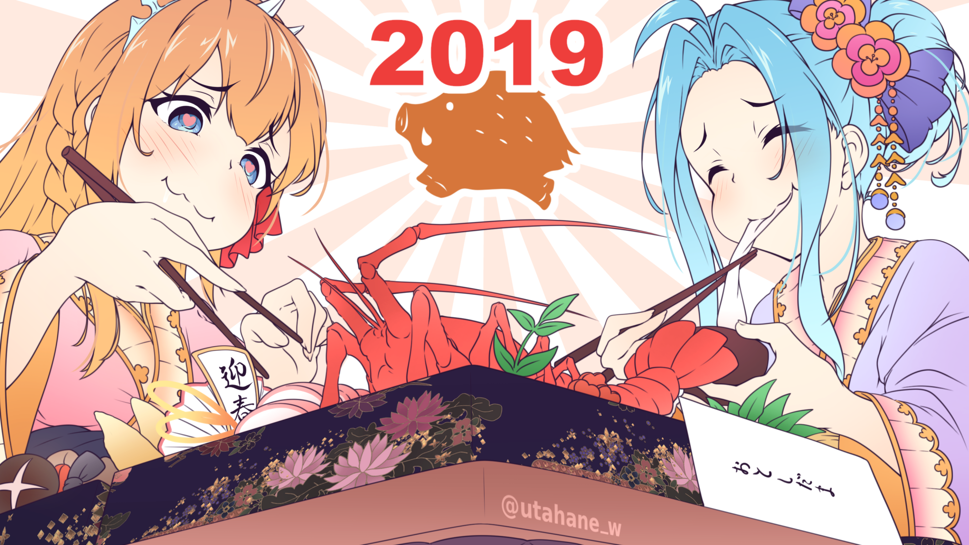 Anime girls eating seafood in 2019 HD Wallpaper