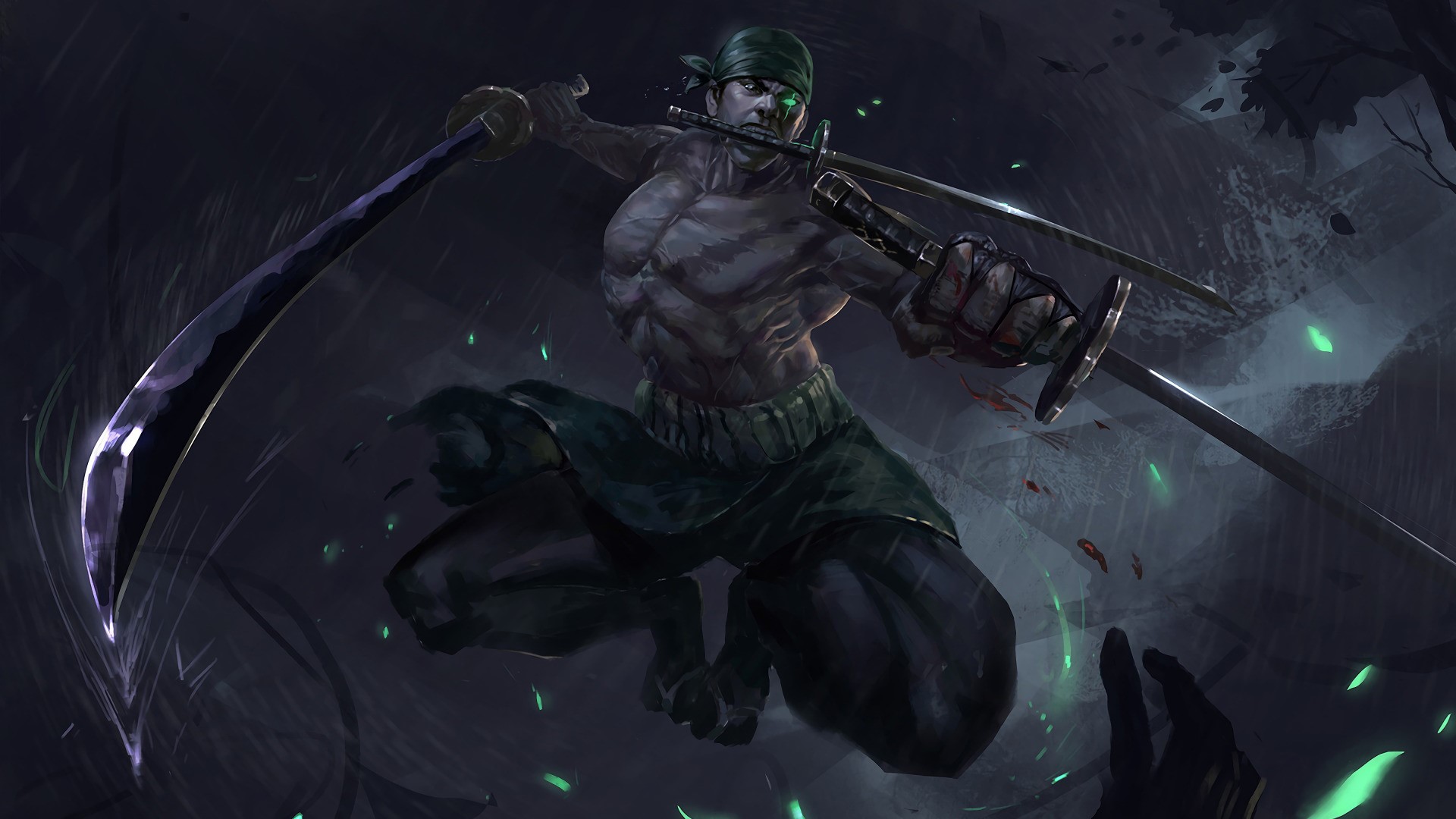 Roronoa Zoro from One Piece with three swords HD Wallpaper