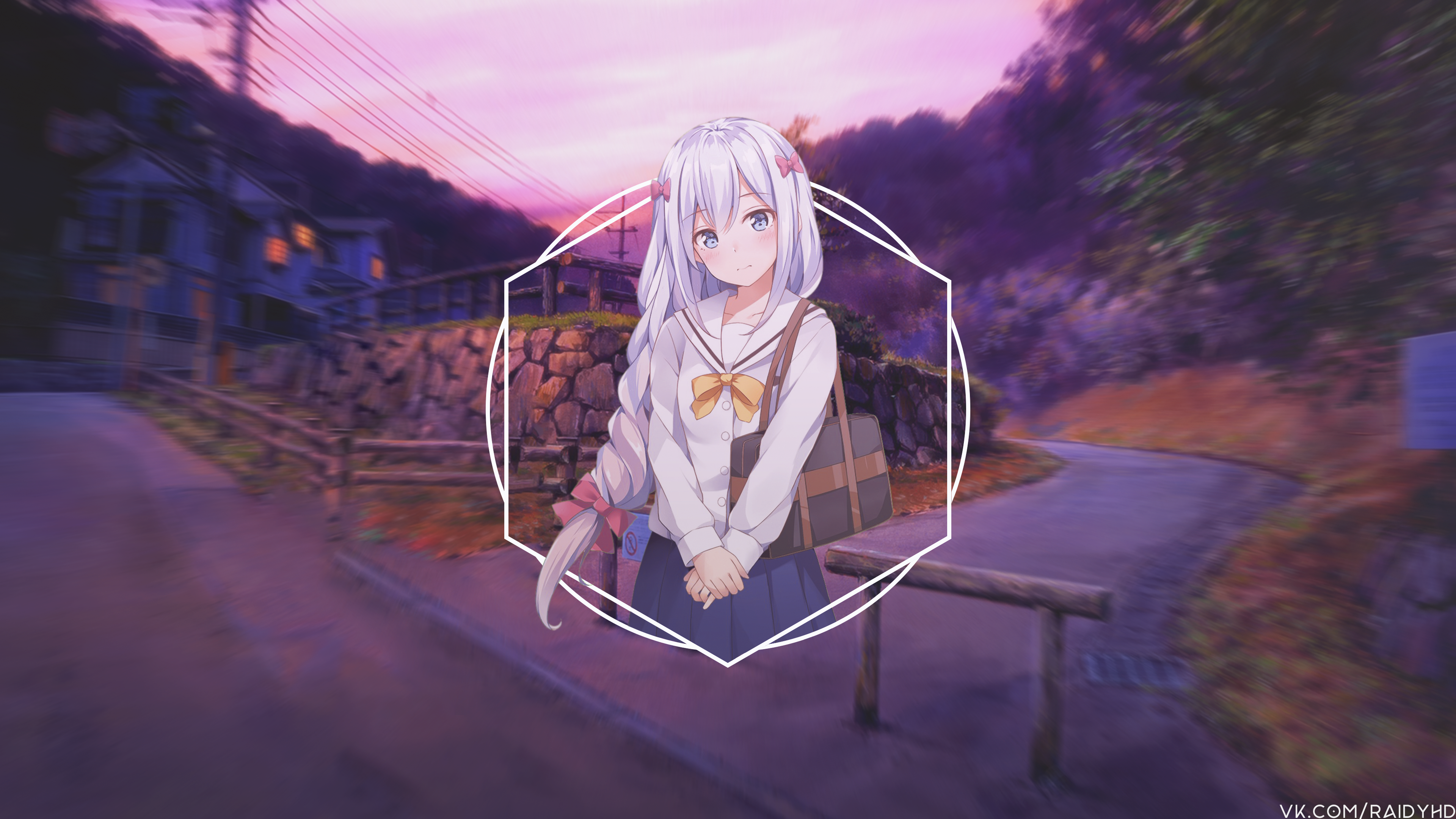 Anime girl with white hair and school uniform HD Wallpaper