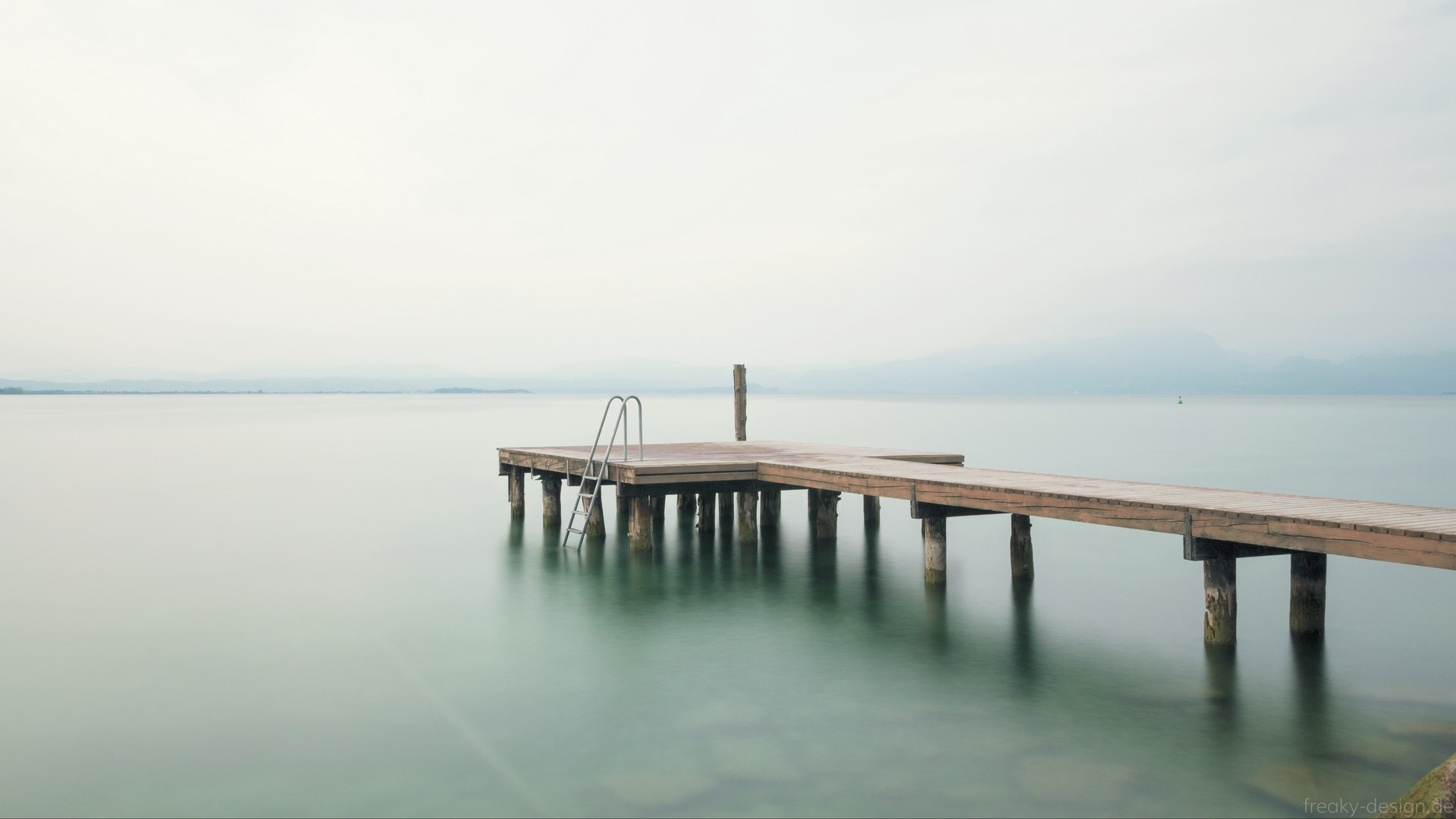 Minimalist pier on a calm lake HD Wallpaper