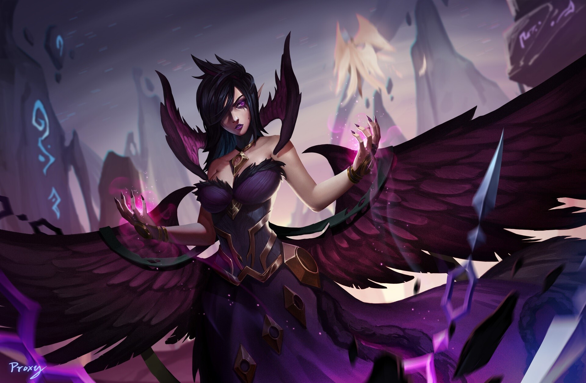 Morgana from League of Legends with dark wings HD Wallpaper