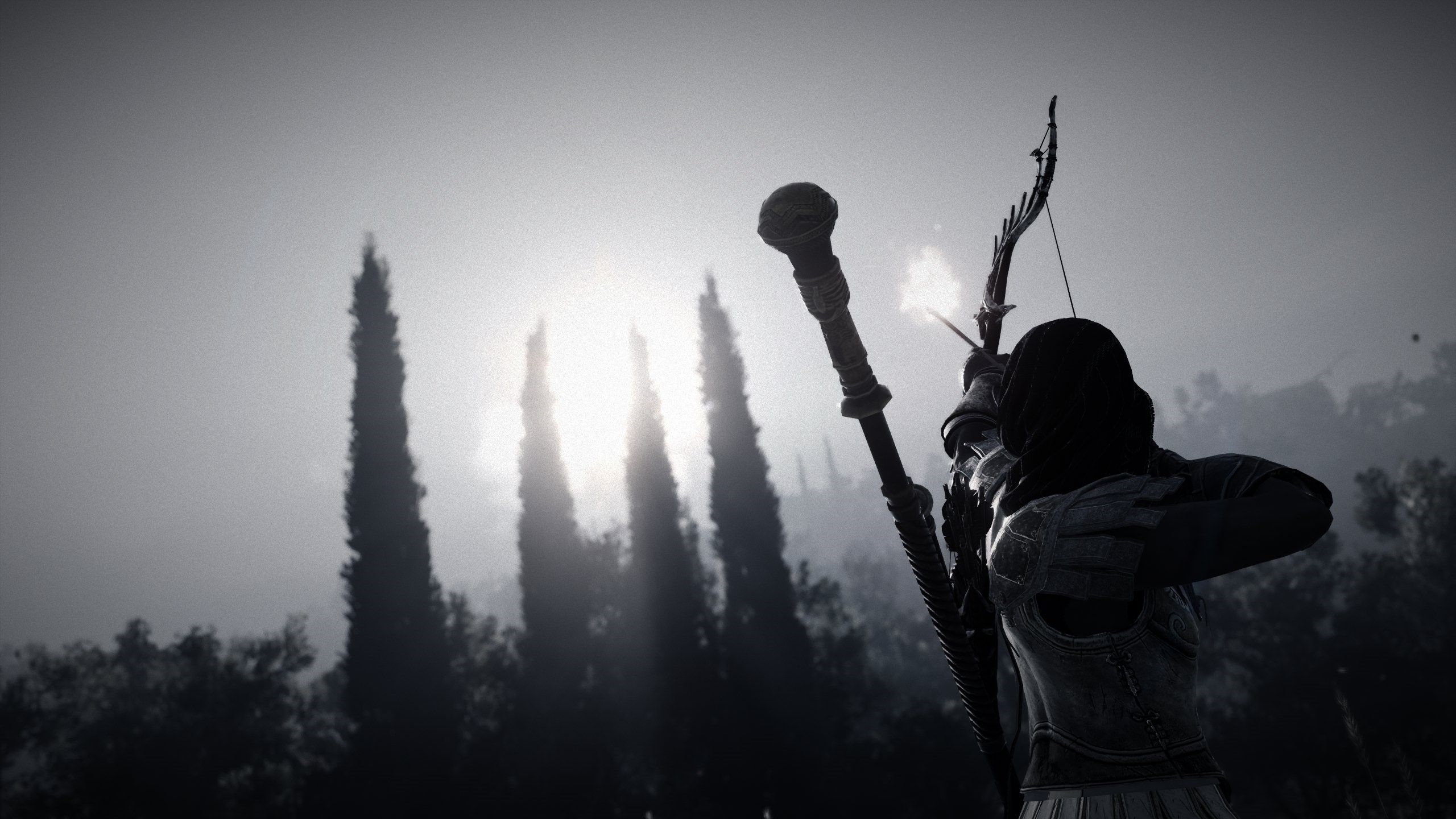 Assassin's Creed Odyssey screenshot of a character with a bow HD Wallpaper