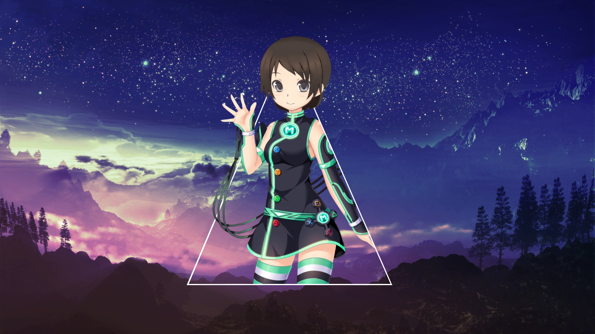 Anime girl with short brown hair in a futuristic outfit HD Wallpaper