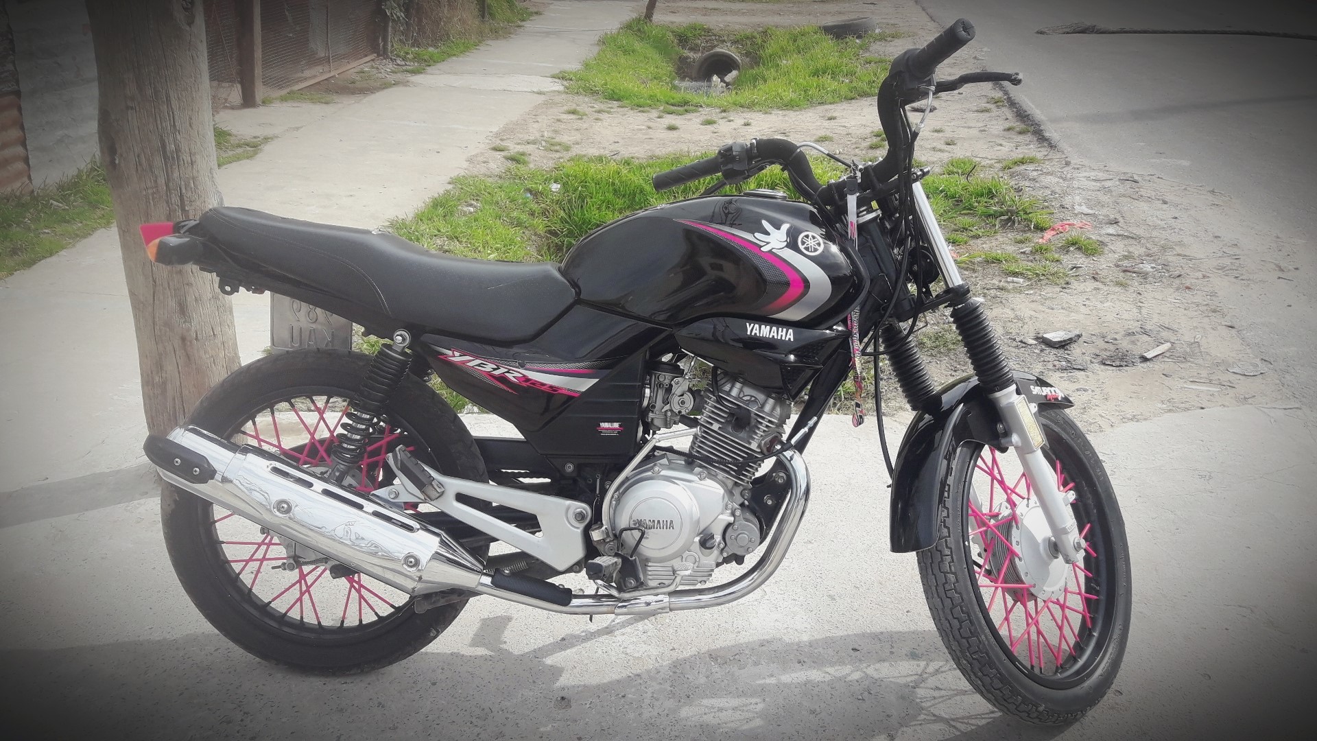 Black Yamaha YBR motorcycle with pink accents HD Wallpaper