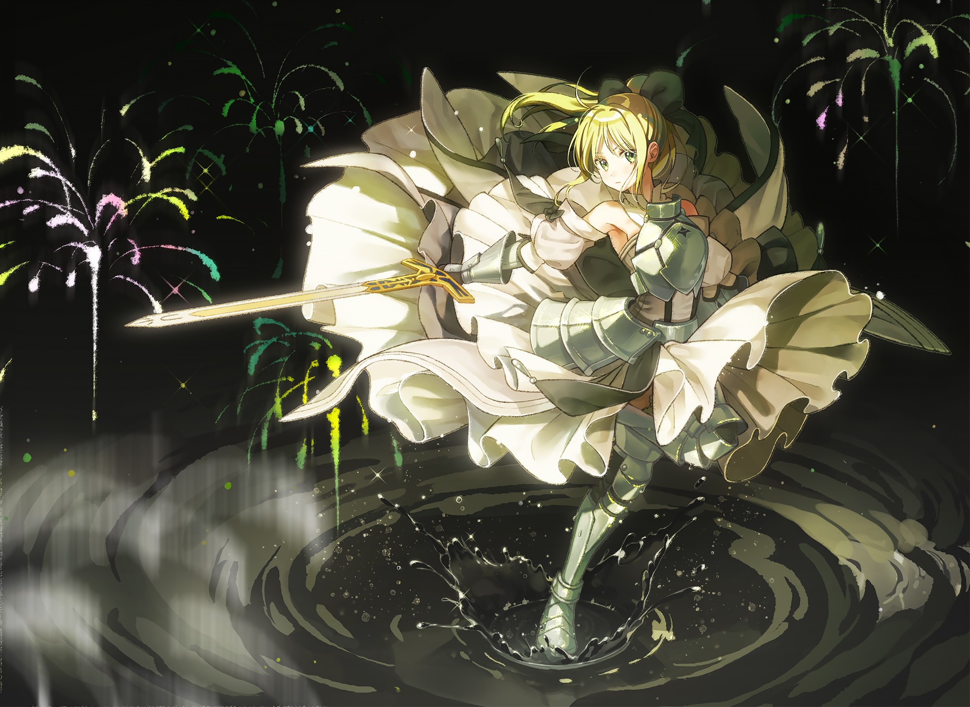 Saber from Fate/Stay Night with Fireworks HD Wallpaper