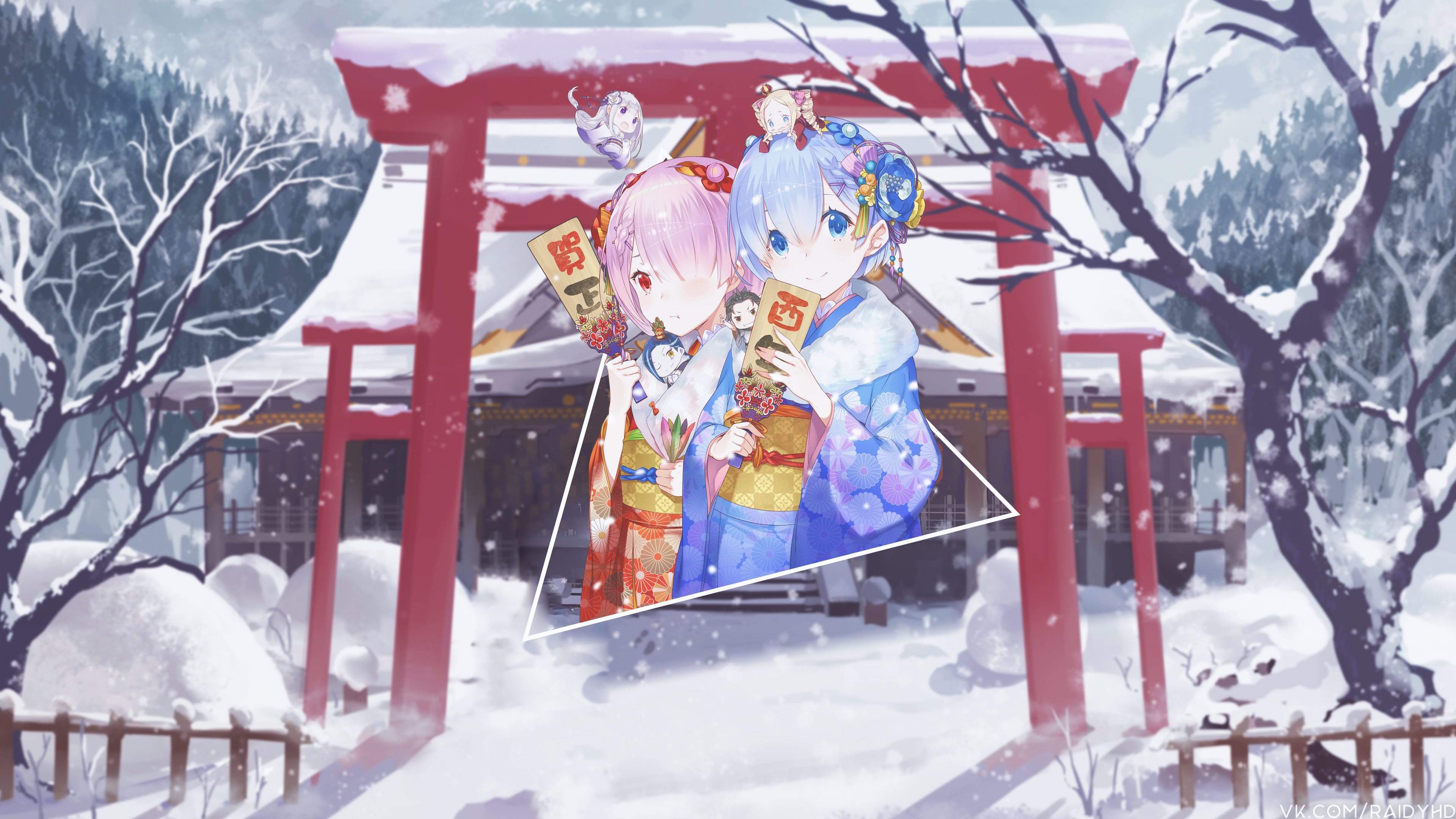 Ram and Rem from Re:Zero in Winter HD Wallpaper