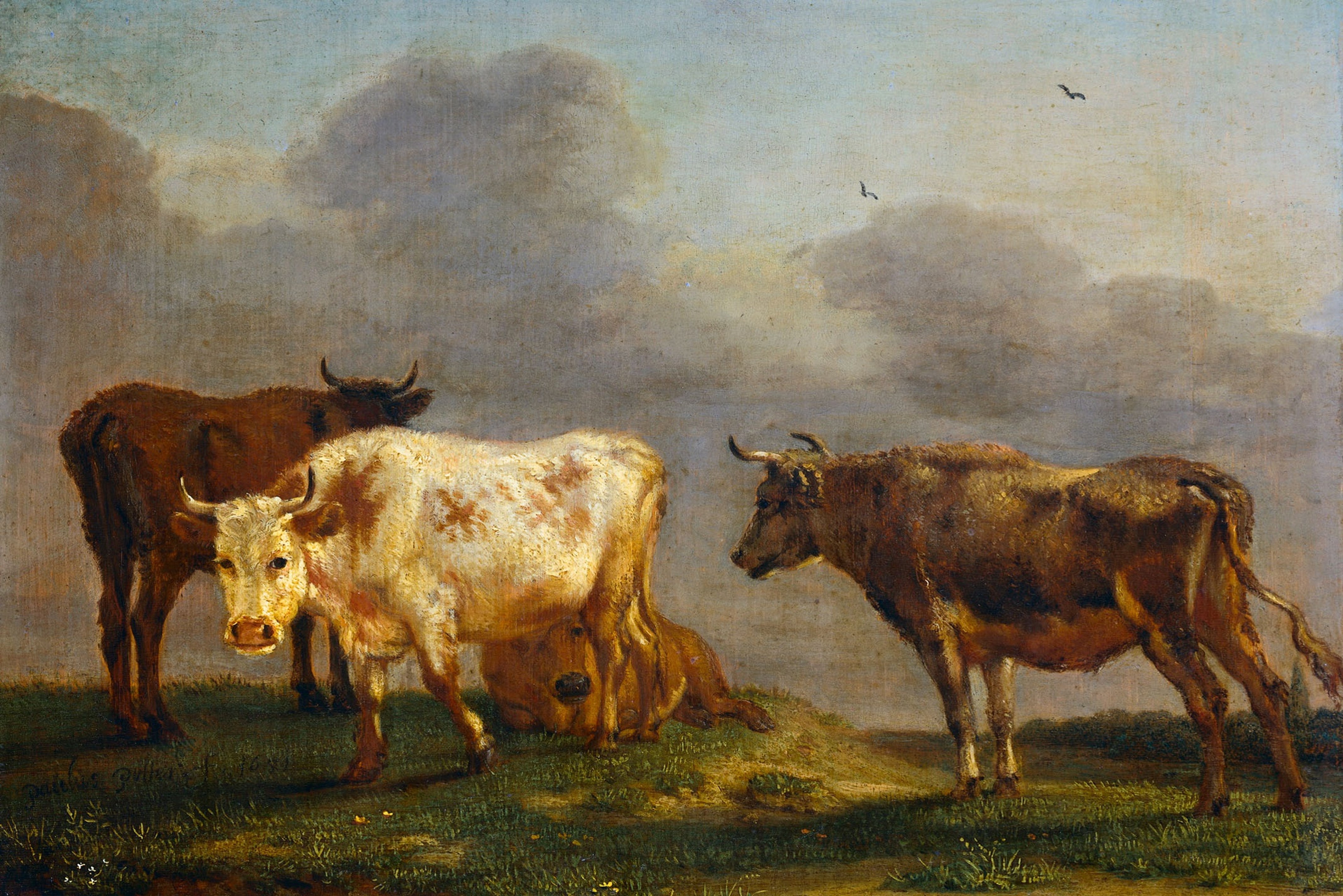 Painting of Cows in a Field HD Wallpaper