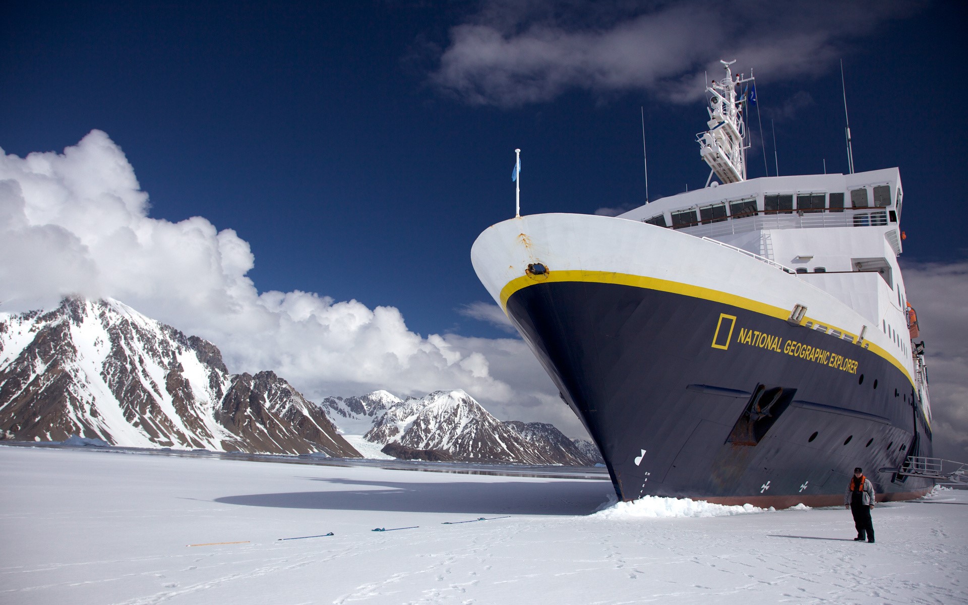 National Geographic Explorer ship in Antarctica HD Wallpaper